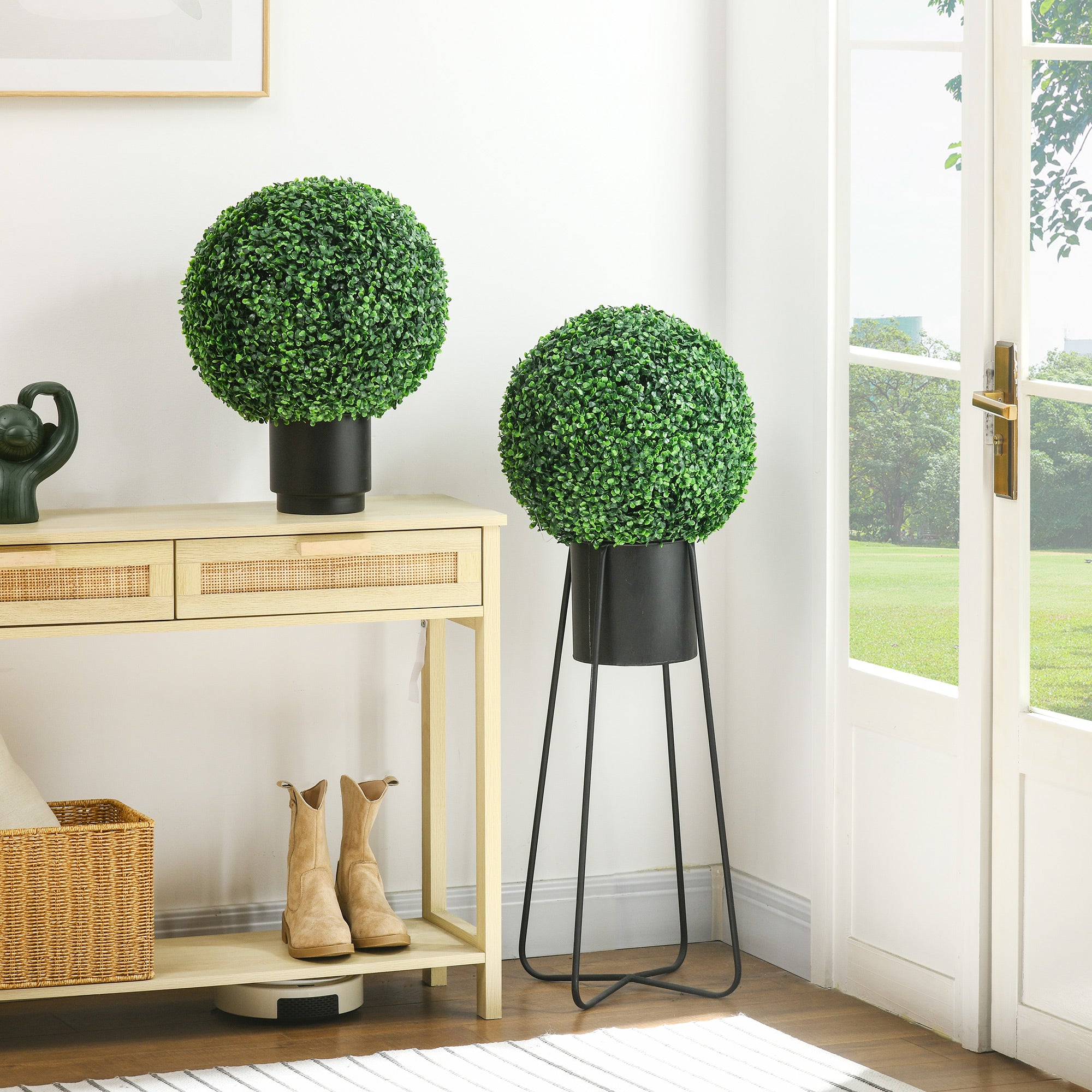 Boxwood Ball Set 2 Artificial Plants UV Protection Indoor/Outdoor, Green