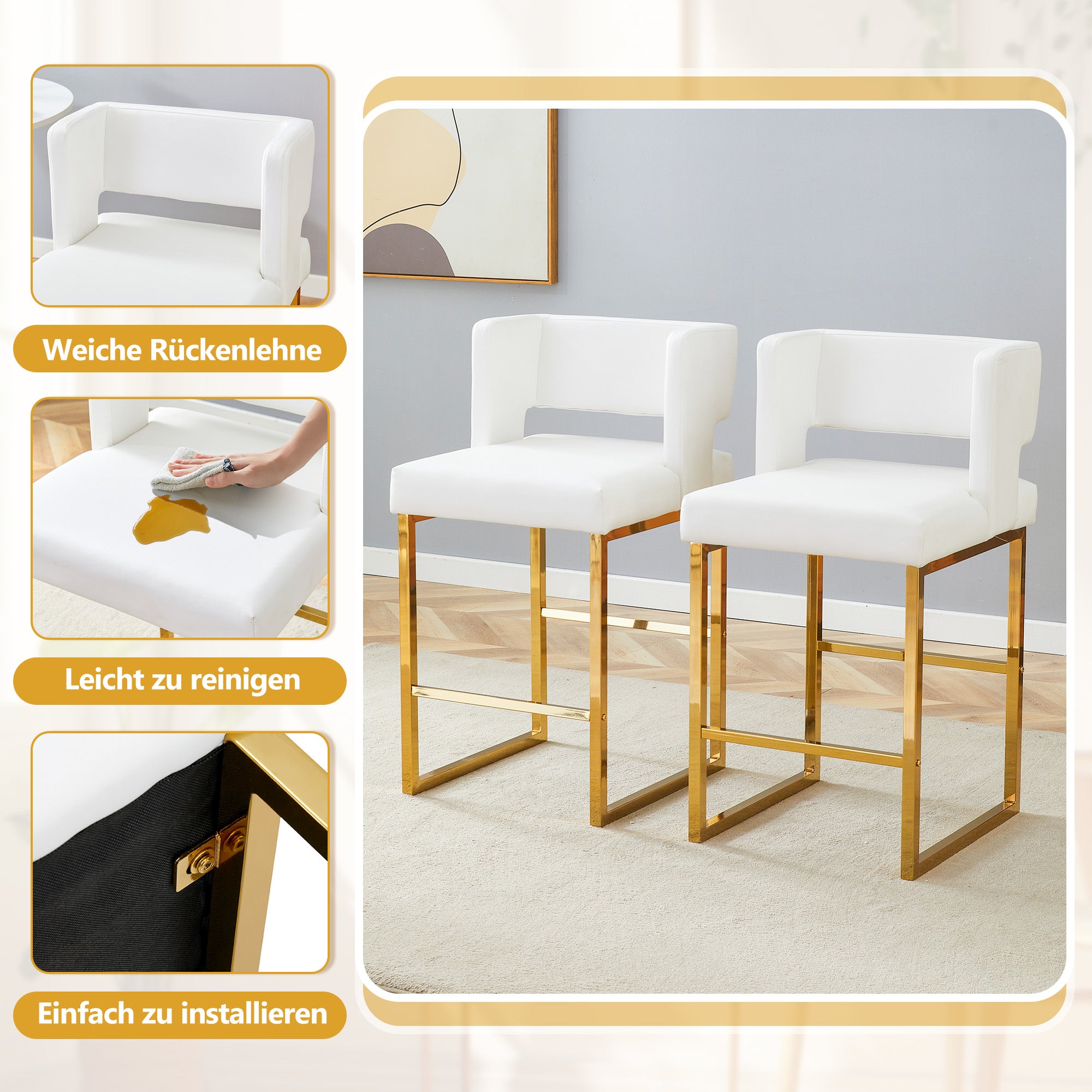 Bar Stools, Nordic Style Modern Square Design Gold Metal Legs, Multi-Color