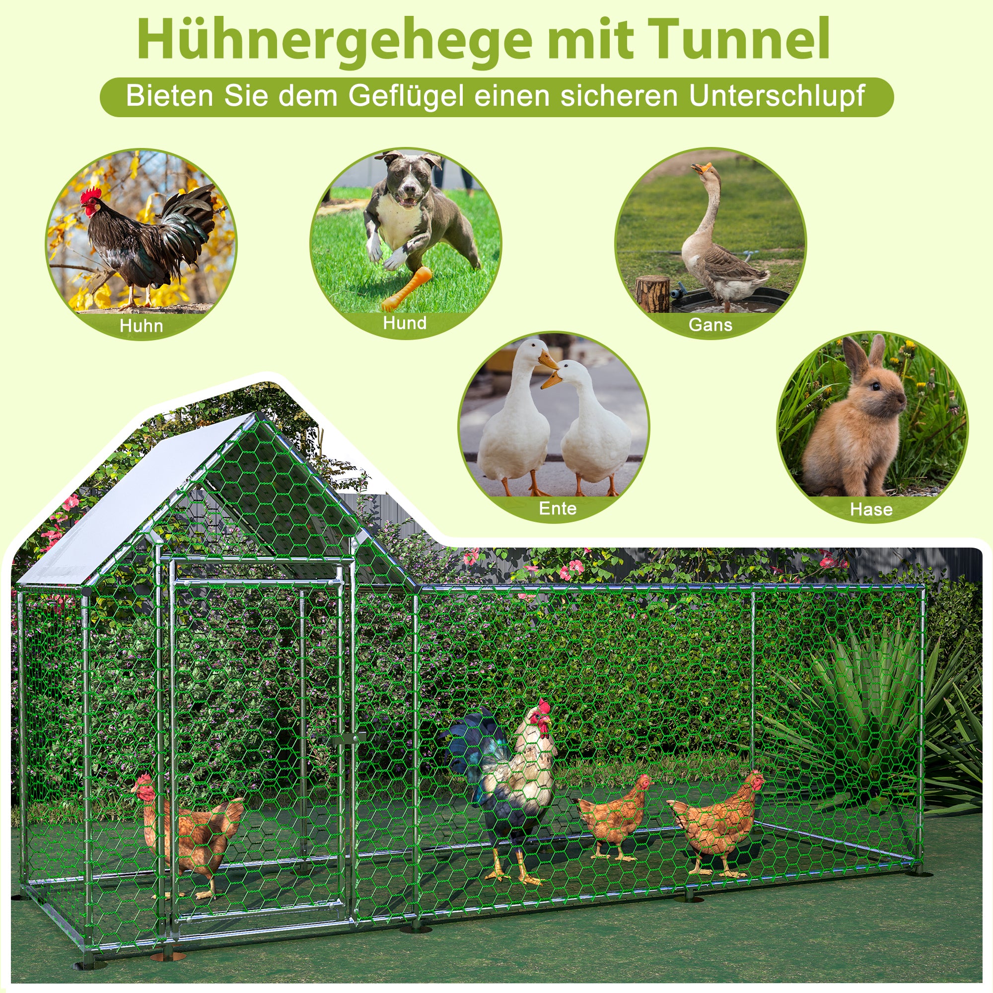 Chicken Coop/Run 3x1x1.5m Safety Lock Waterproof PE Metal Enclosure