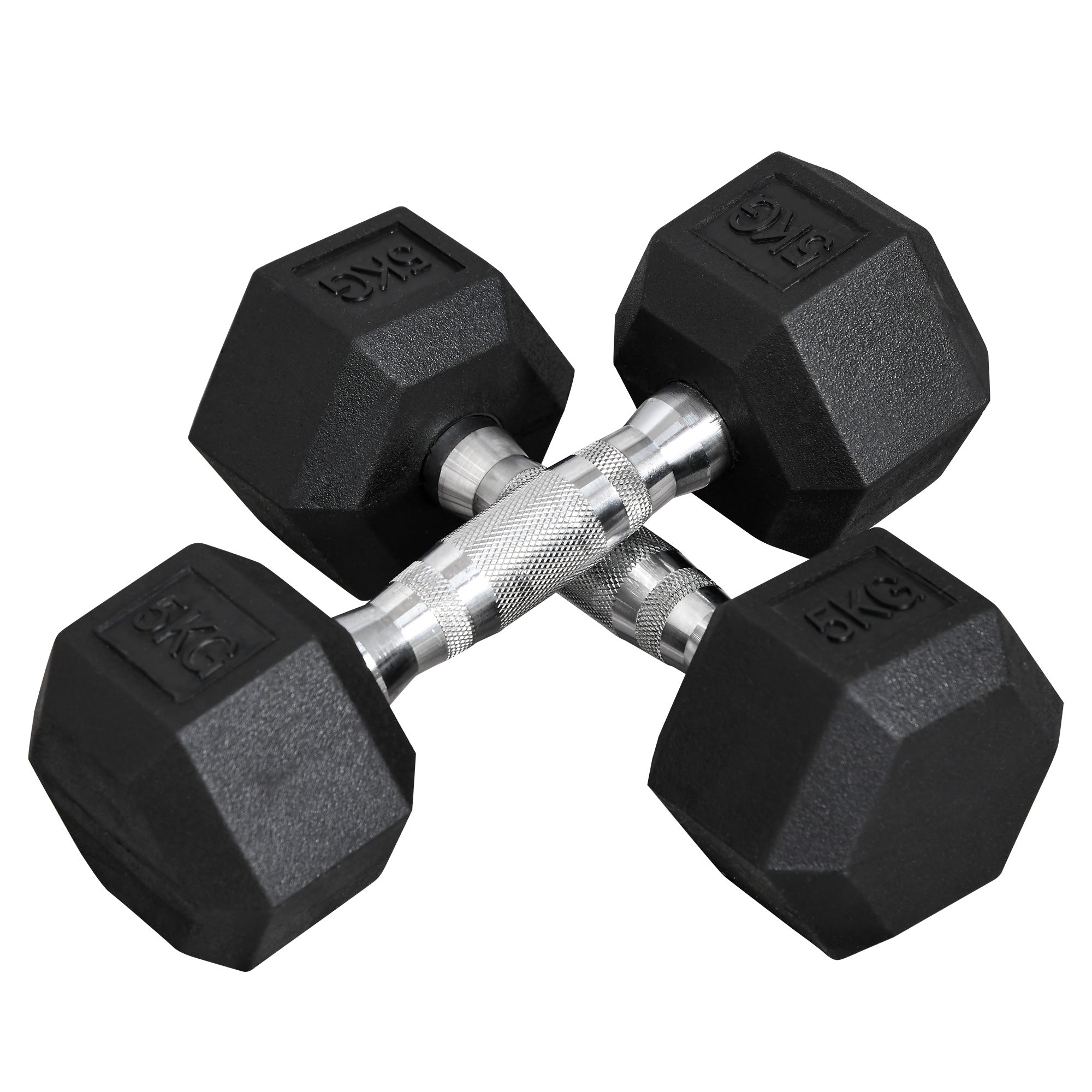 Hexagon dumbbells, set of 2, 2x5 kg, cast iron with rubber coating, black
