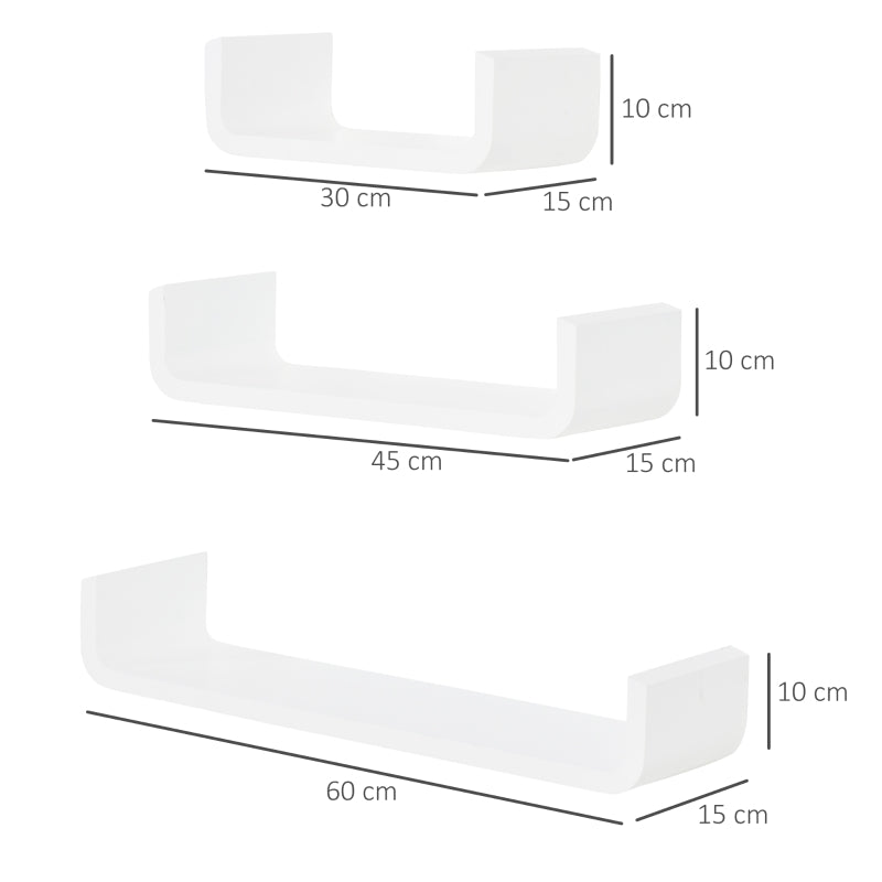 Floating Shelves, Set of 3 Invisible Wall Mounting, White