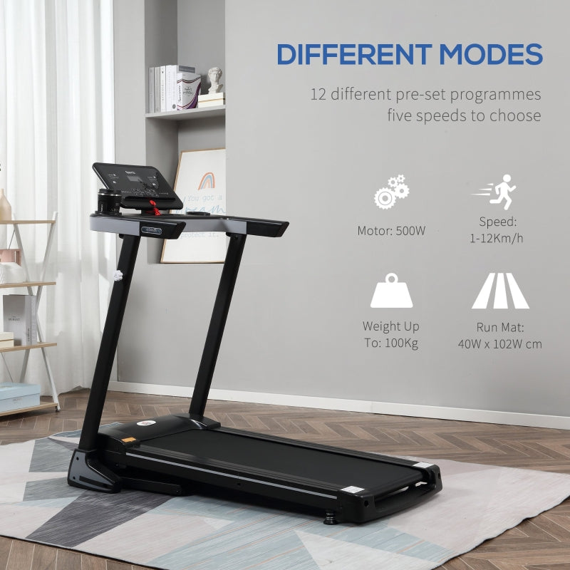 Folding Treadmill for Home, Motorised Running Machine w/ LCD Display, Black