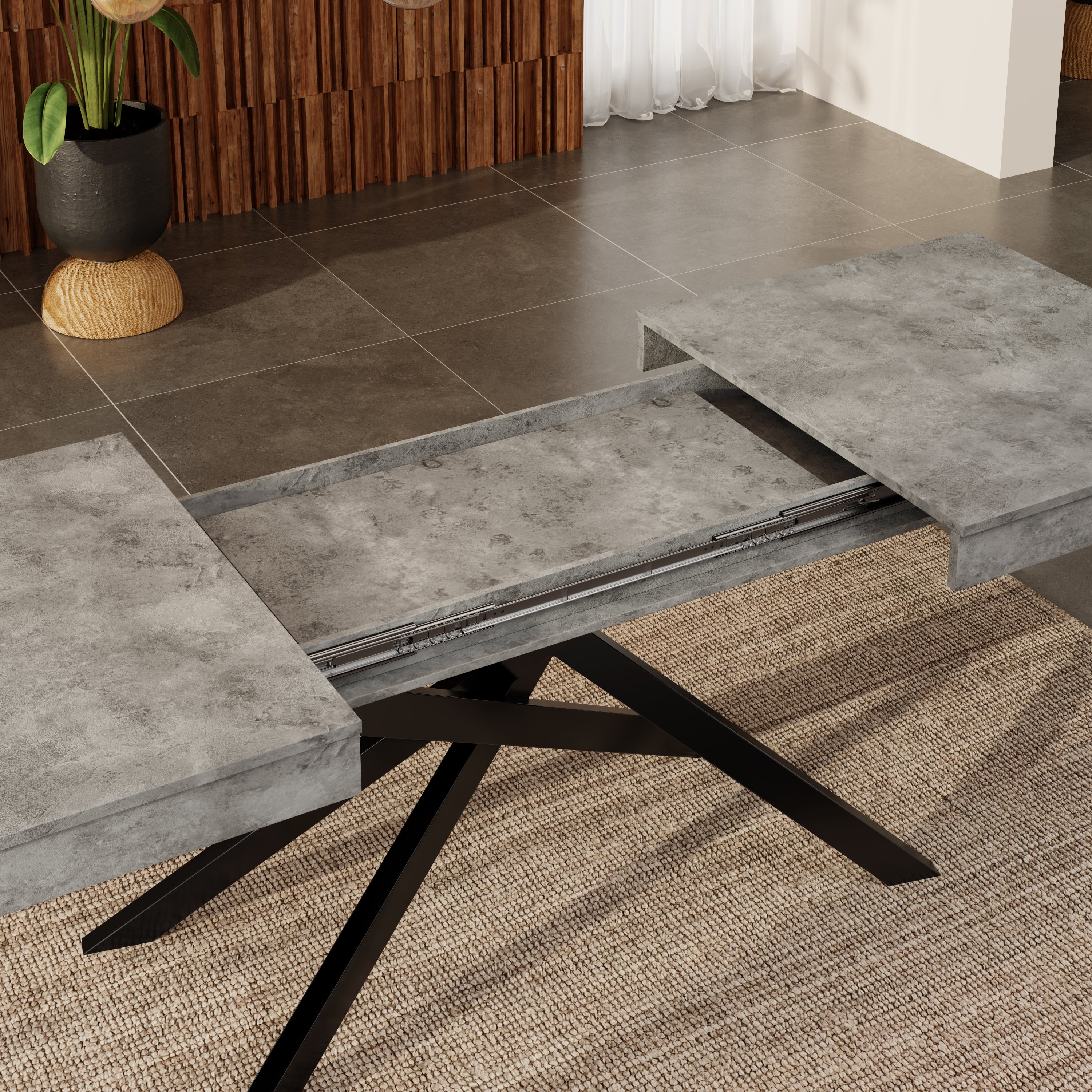 Extendable Dining Table 140/180x80cm 6-8 Person Rectangular Metal Legs Grey