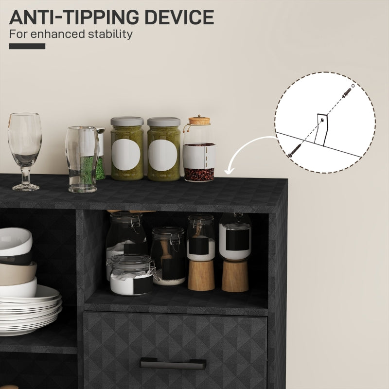 Sideboard Adjustable Shelf Freestanding Storage Cabinet Open Compartment 2 Drawers Black