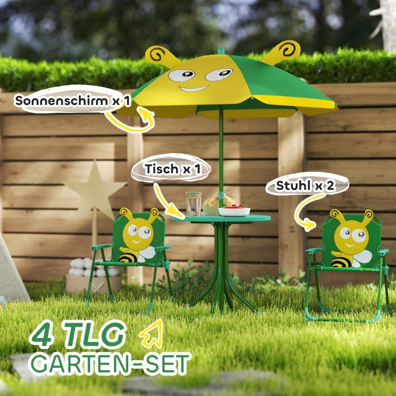 Children's Garden Furniture Set - Table, Chairs, Parasol, Bee Design - Green and Yellow