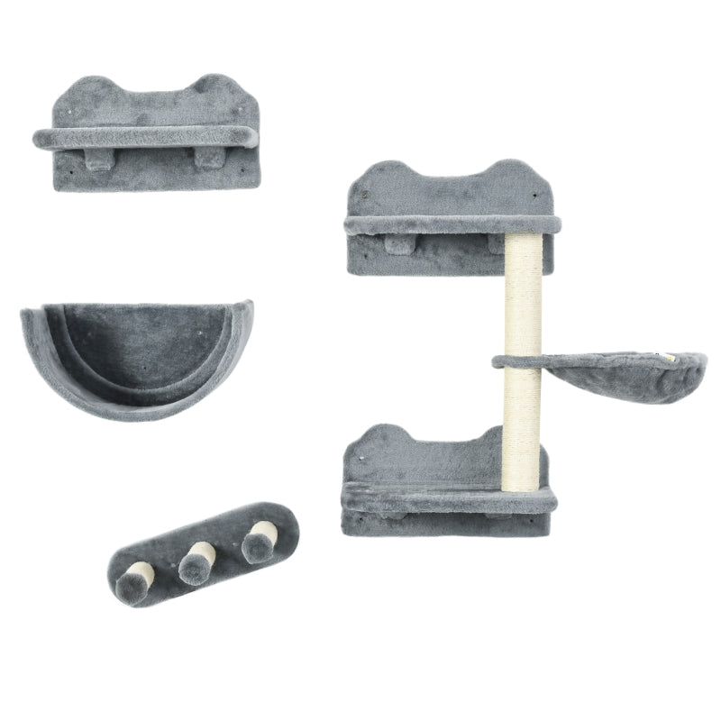 Cat Climbing Wall - 4 Pcs., Scratching Post, Cat Stairs, Hammock, Jumping Platform, Wood