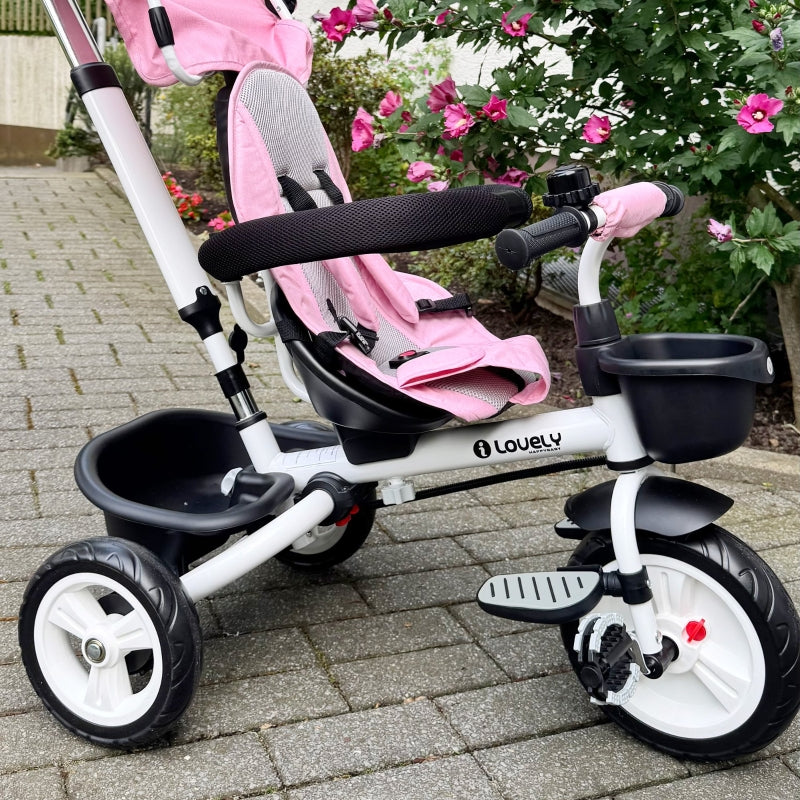 6-in-1 Children's Tricycle with Push Bar, Canopy and Storage Basket, Pink