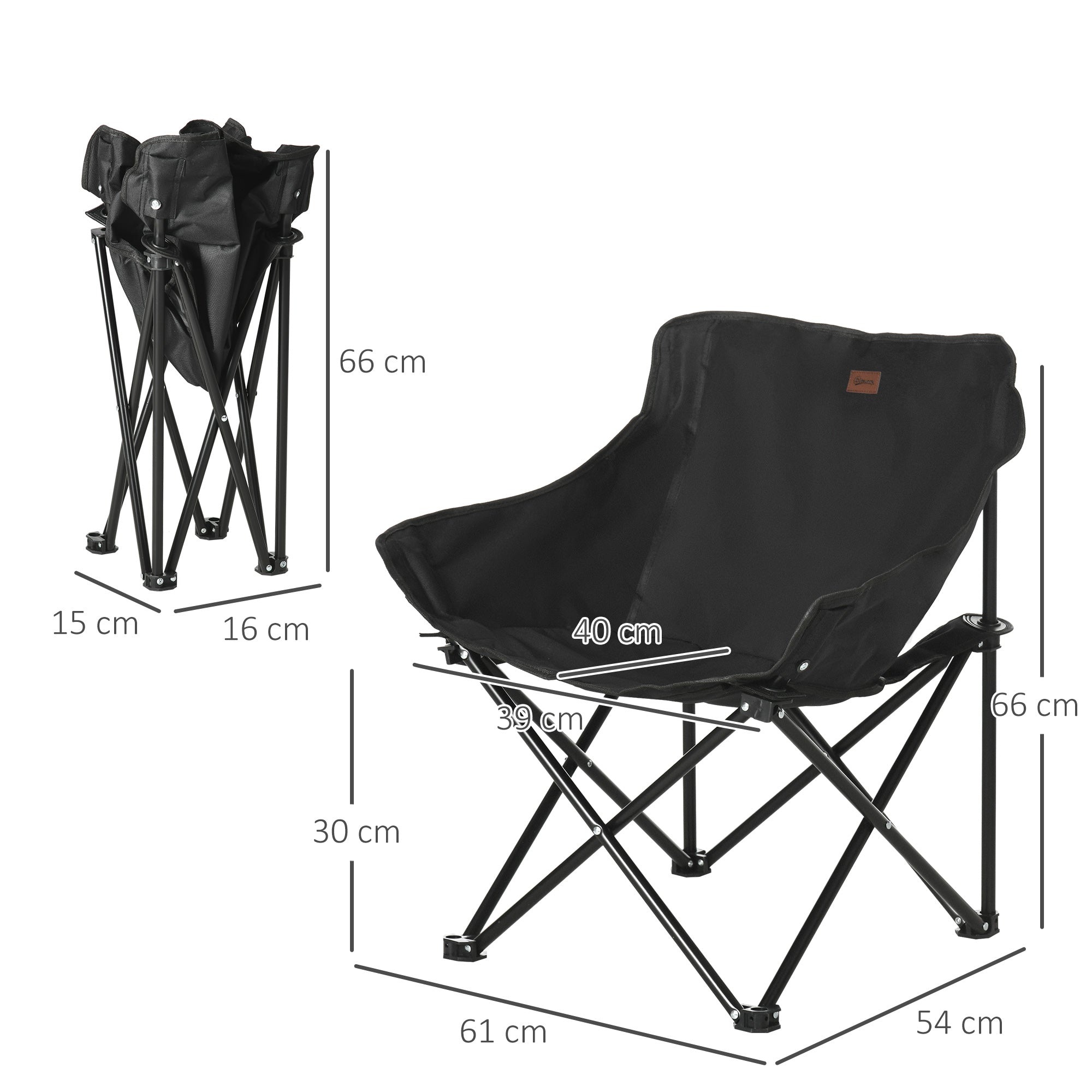 Camping Chair Foldable with Side Pocket, Steel Legs, Black Oxford