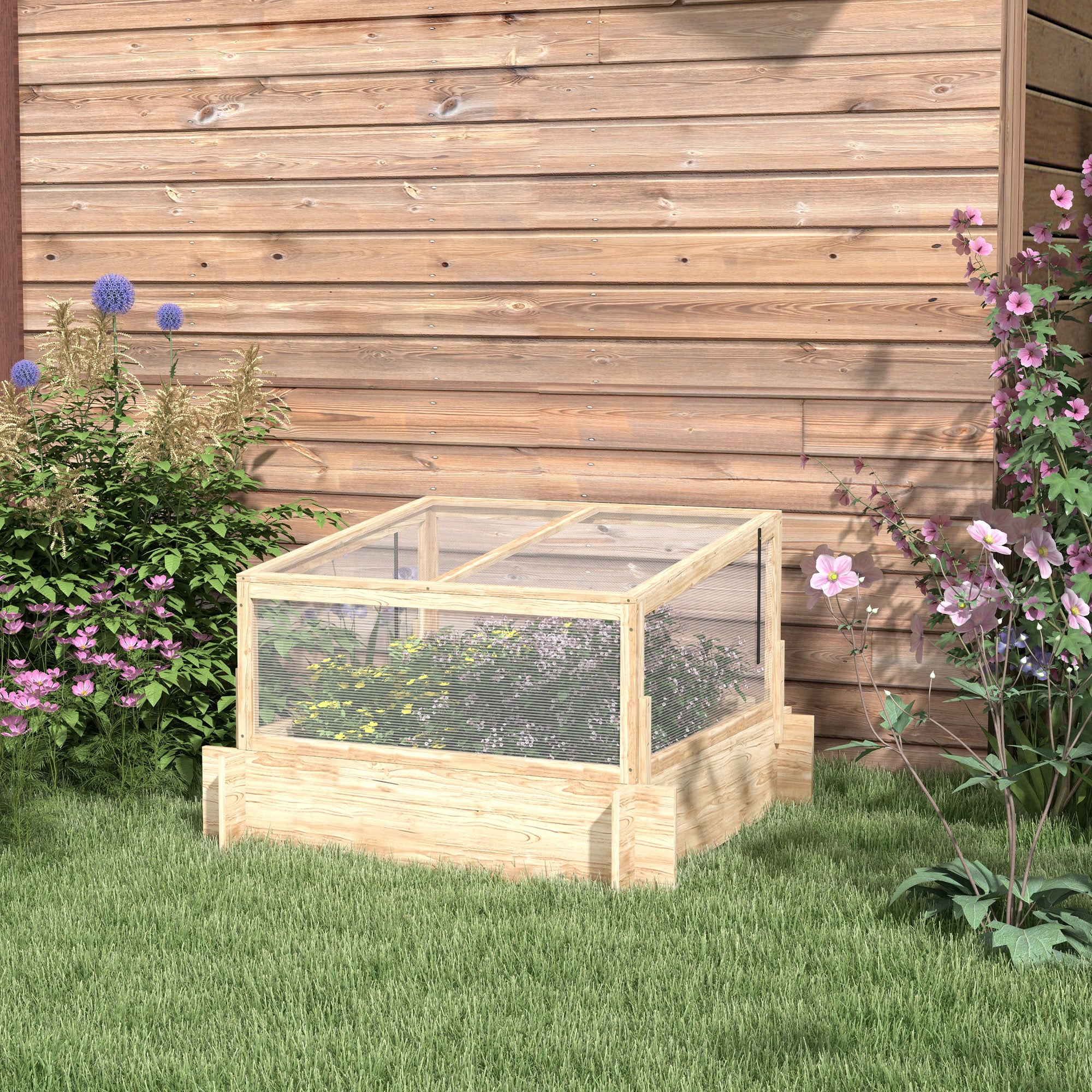 2-In-1 Greenhouse Planter Box, Duo Design Wooden, Natural