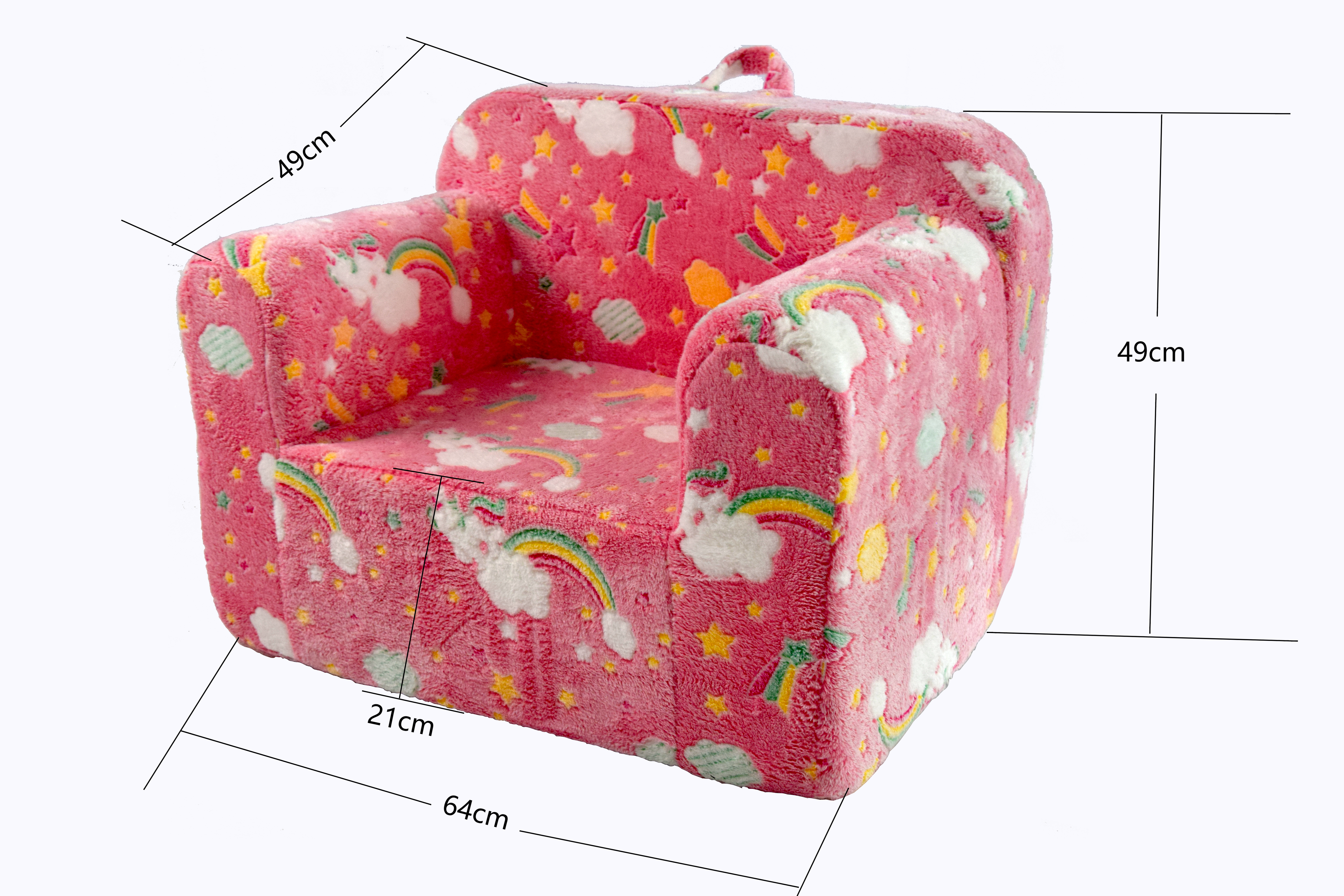 Children's Sofa/Chair with Carrying Handle & Side Pockets, Pink Rainbow