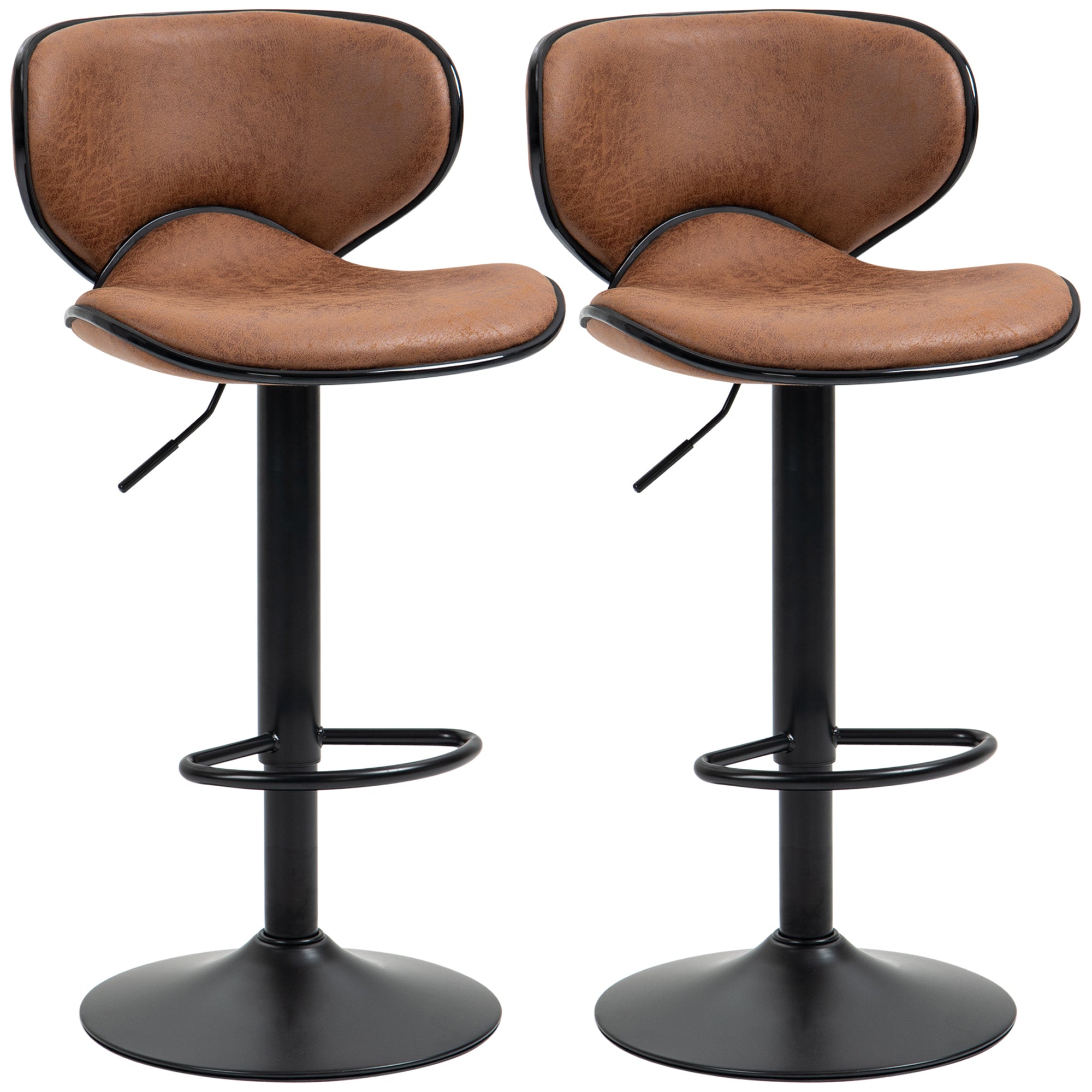 Bar Stool Set of 2, Adjustable Height Armless with Swivel Seat, Microfiber Cloth, Brown