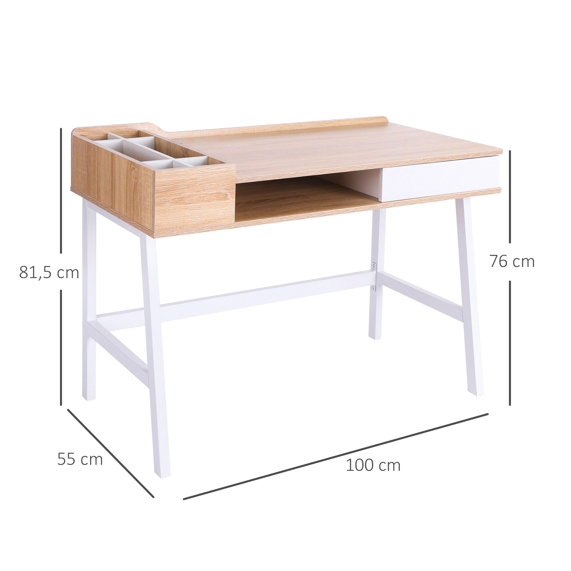 Desk with Storage & Drawer, Large Top, Wood