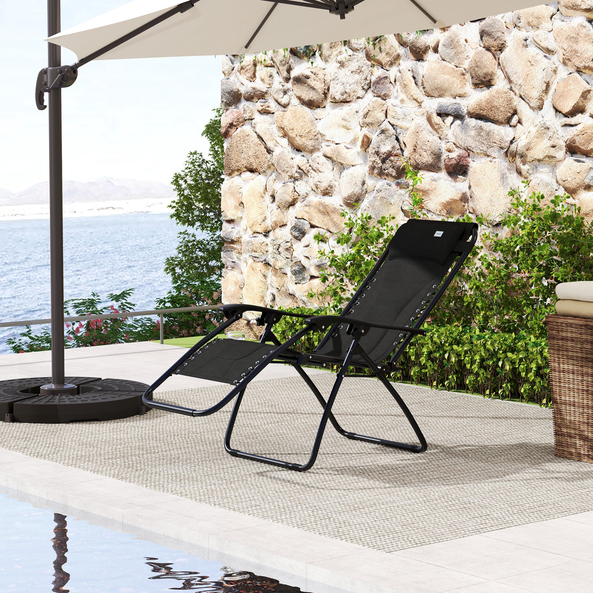 Zero Gravity Lounger Chair, Folding Reclining Patio Chair with Padded Seat and Cup Holder, Black