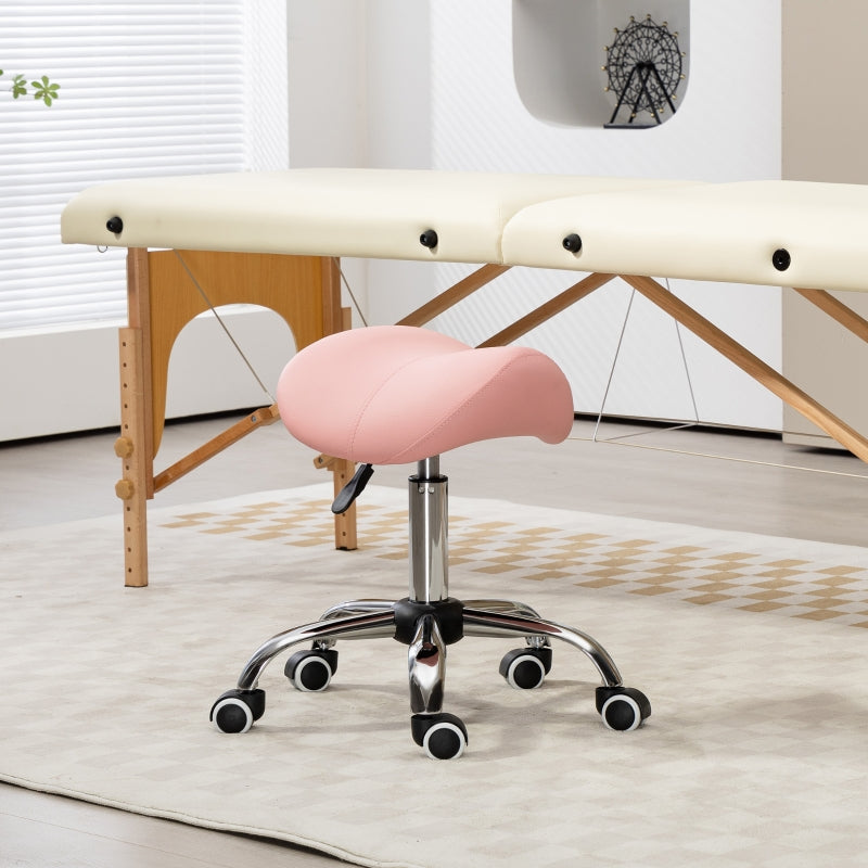 Saddle Stool Height Adjustable Salon Chair for Massage Spa Faux Leather Pink