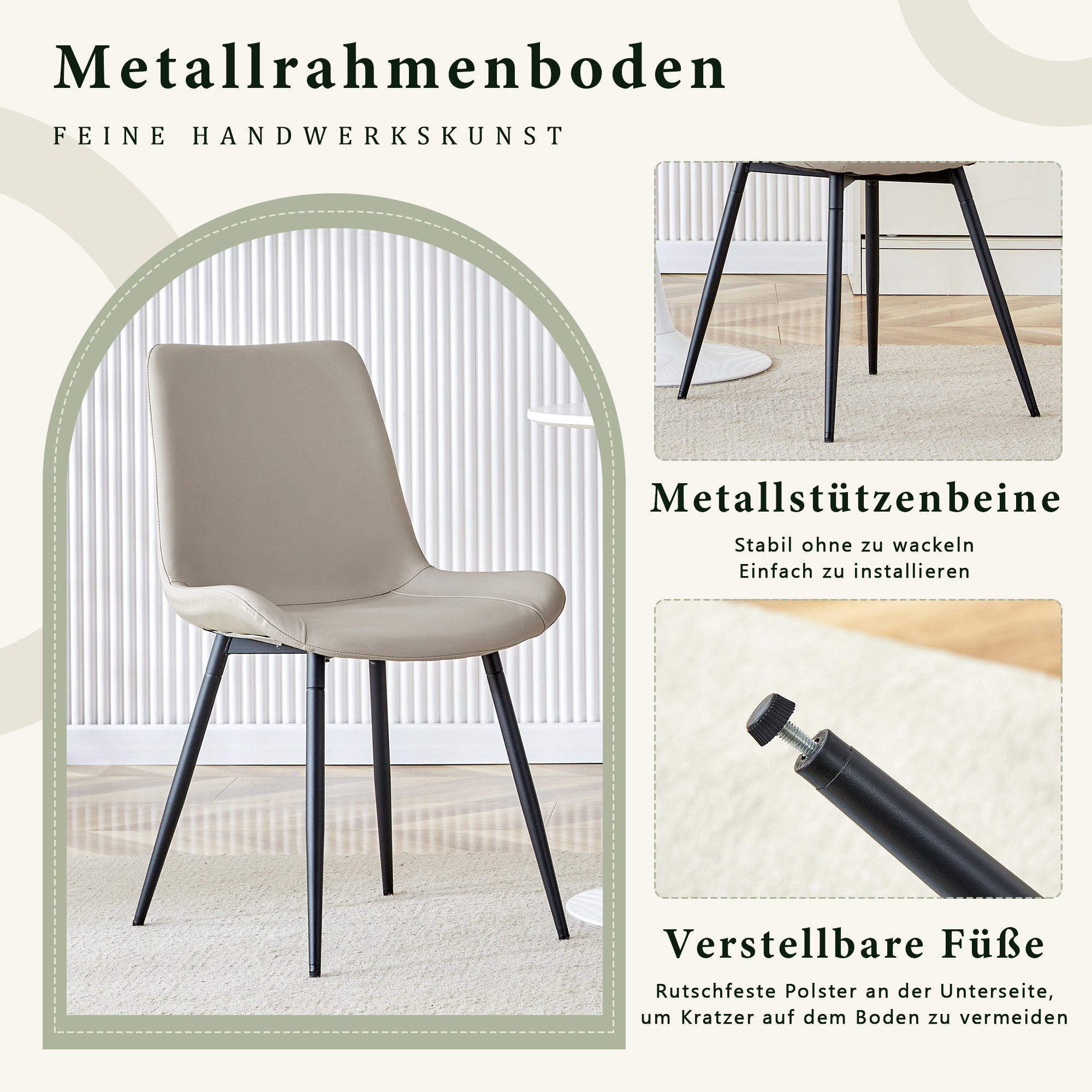 Dining Chairs 4-Piece Set Modern Wide Seat Metal Feet Faux Leather