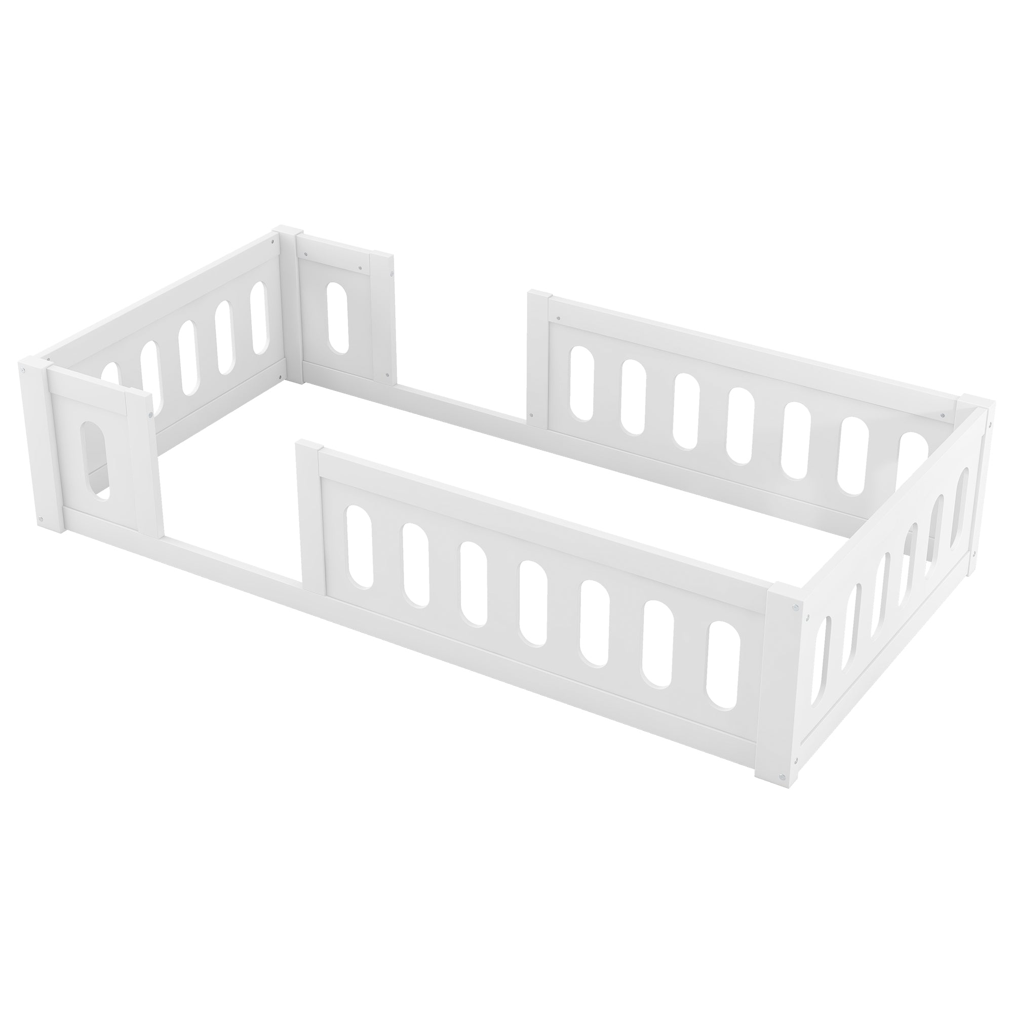 Wooden Platform Bed 90x200 with Railing, White