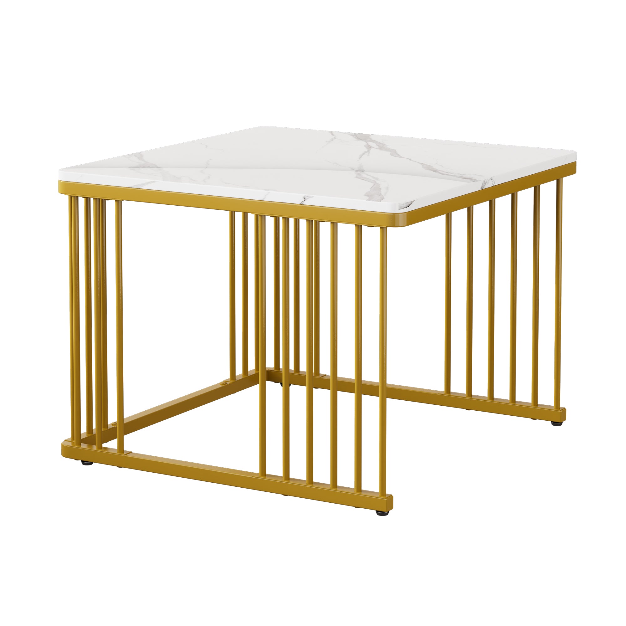 Nesting Coffee Tables Set of 2 Square Marble-Effect High-Gloss - Gold Legs