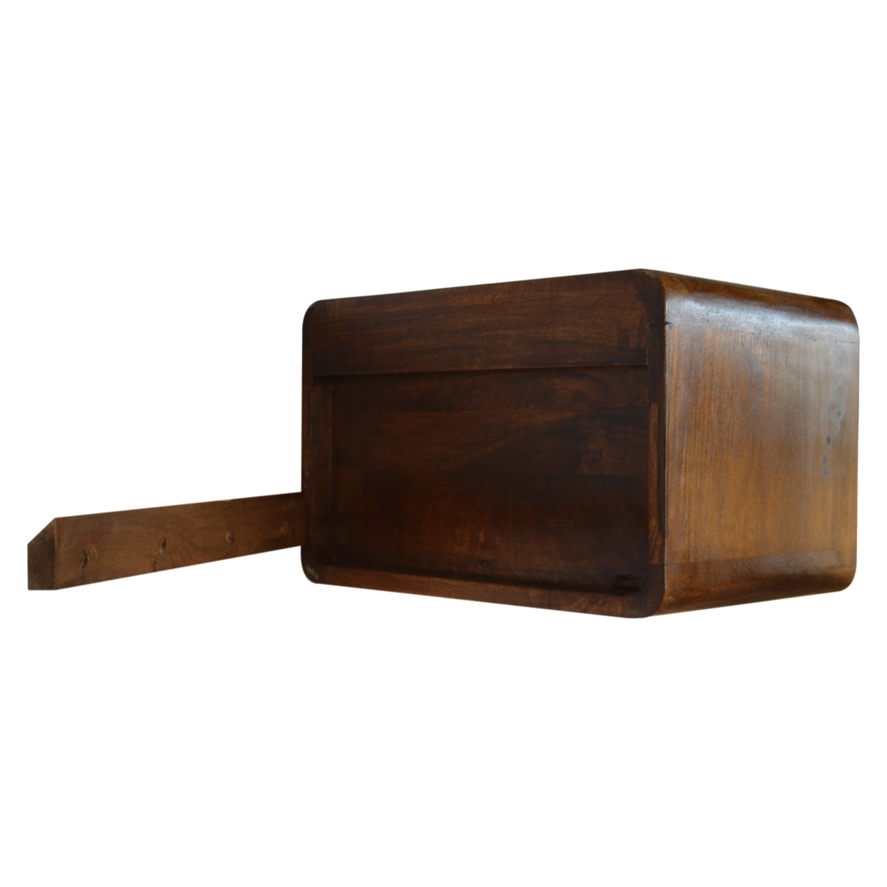 Solid Wood Bedside, Floating Curved 2 Drawers, Dark Brown