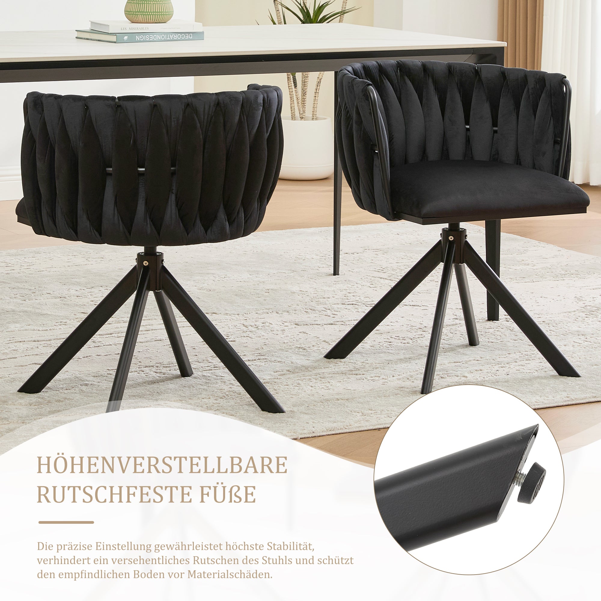 Velour Armchair 180° Swivel Ergonomic Heavy-Duty Metal (Set of 2)