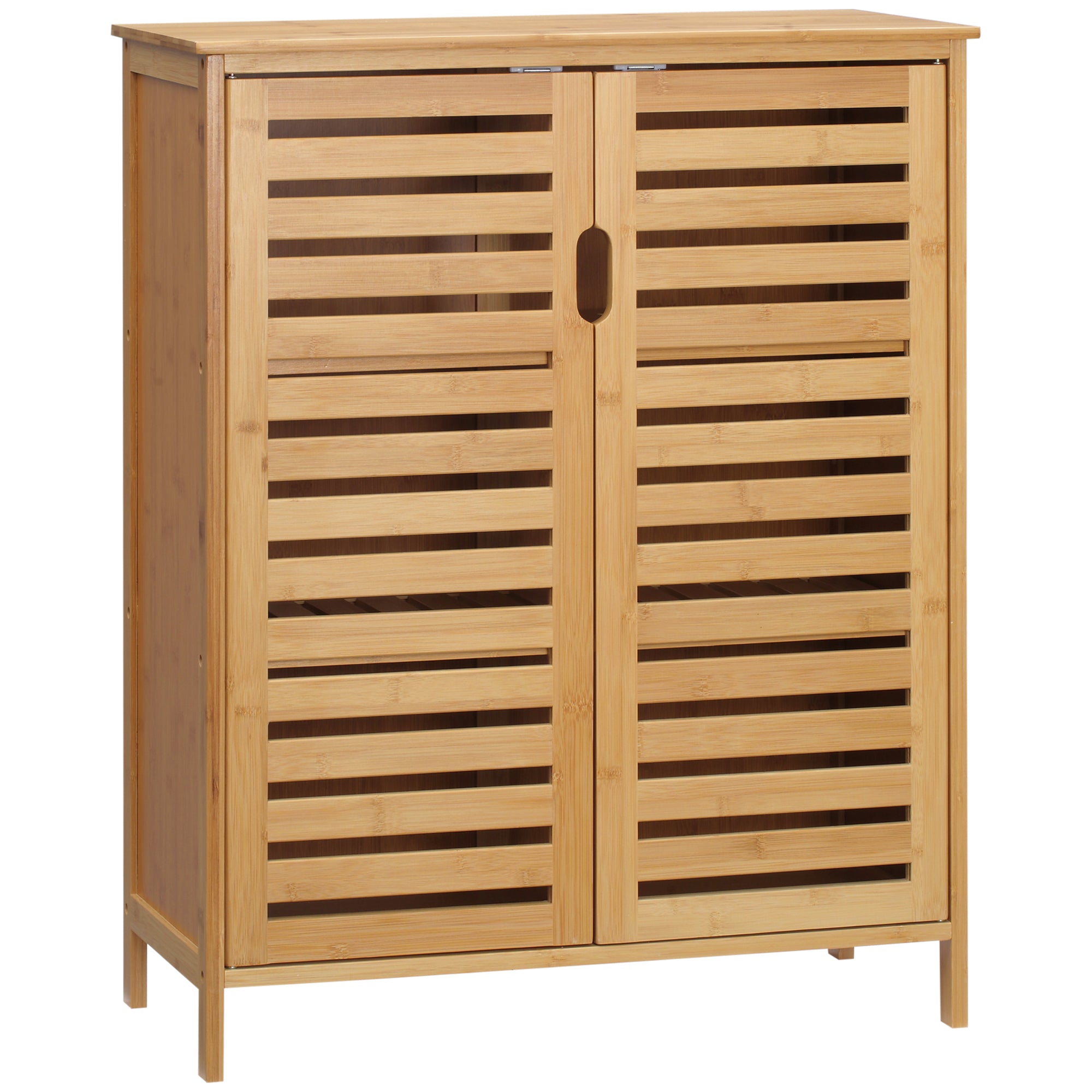 Bathroom Cabinet, 2 Slatted Doors 2 Shelves 68x32x86cm, Bamboo Natural