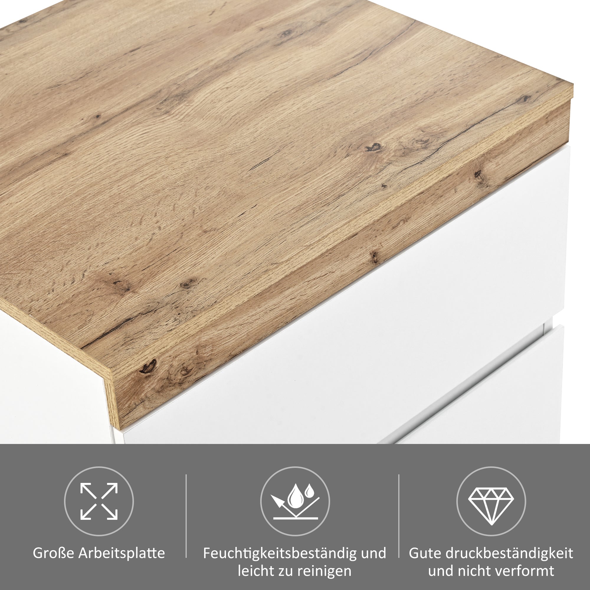 Nightstand 2 Drawers Storage - White/Oak E1 Chipboard