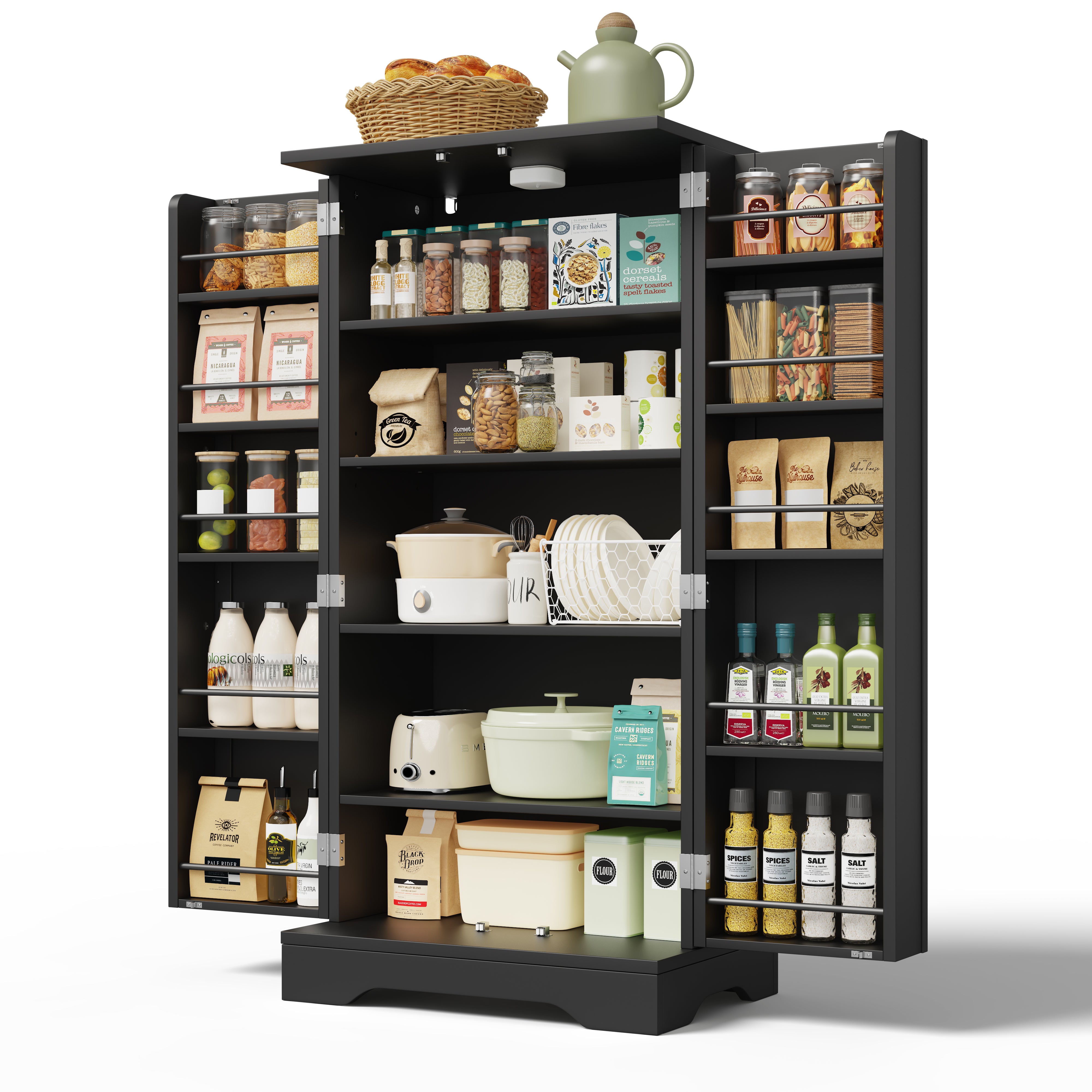 Storage Cabinet 2-Door LED Sensor Light Adjustable Shelves - Black