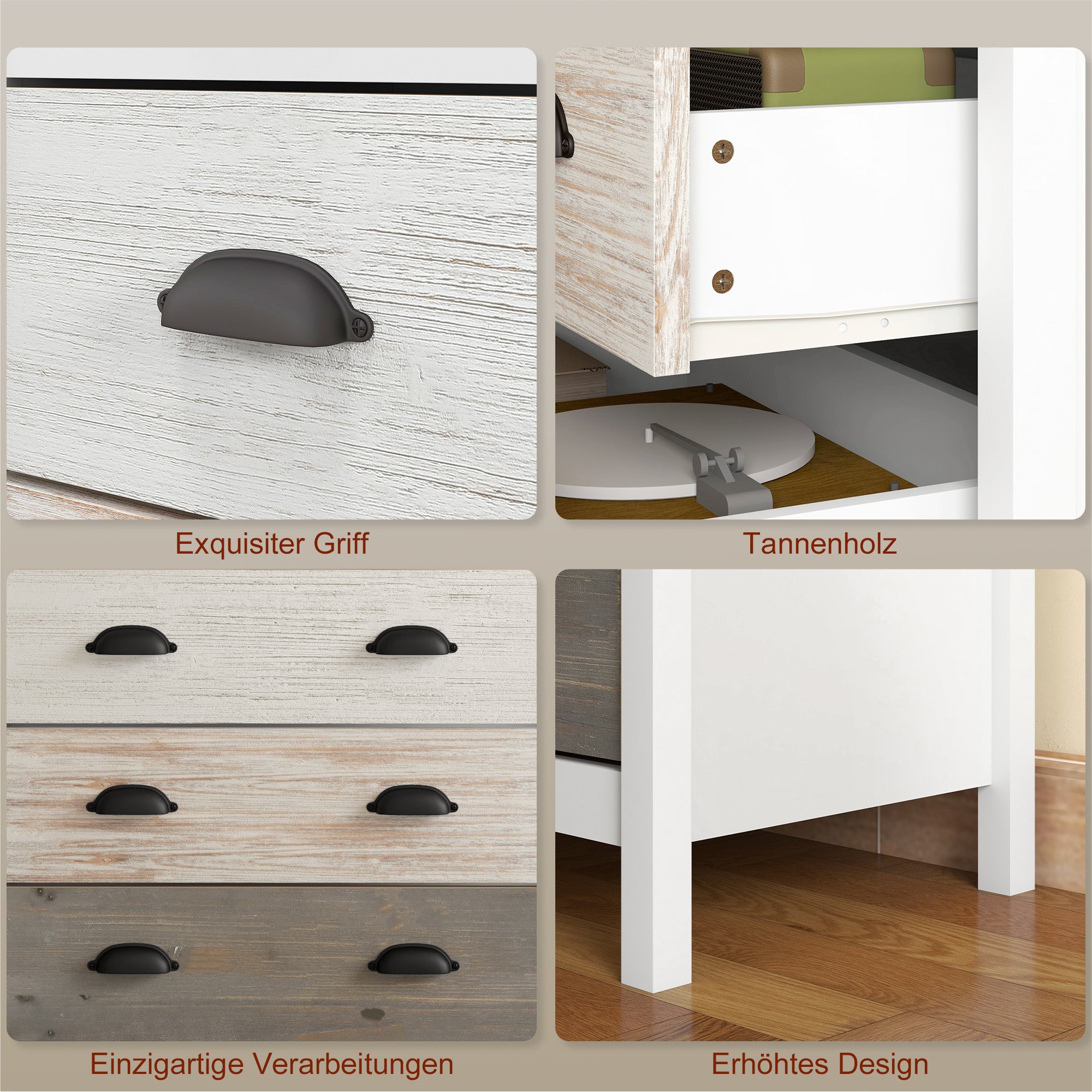 Chest of Drawers Storage Cabinet 5 Drawers Anti-Tip Device 70x38x85cm, White