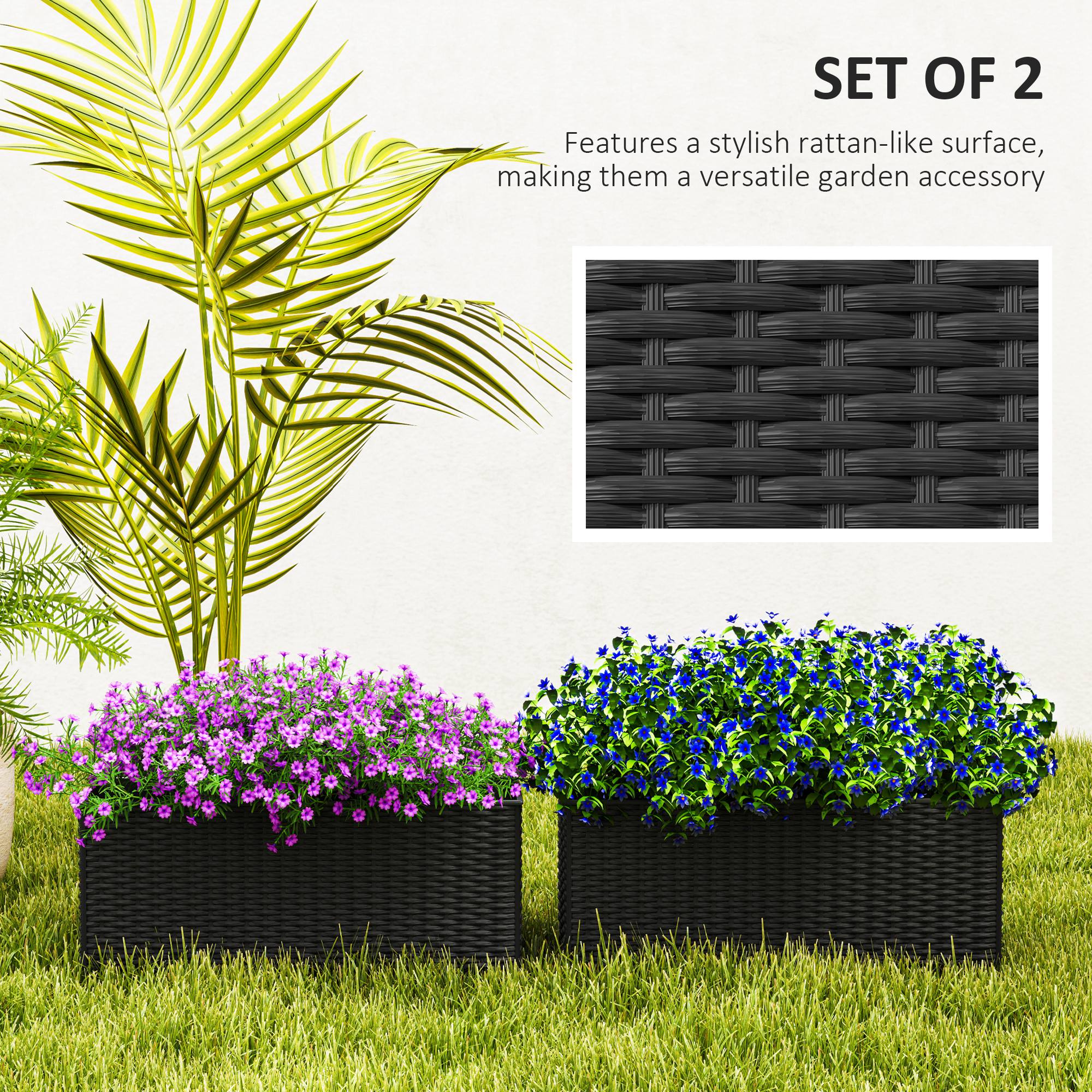 Set of Two Planters with Rattan-Effect Finish - Black