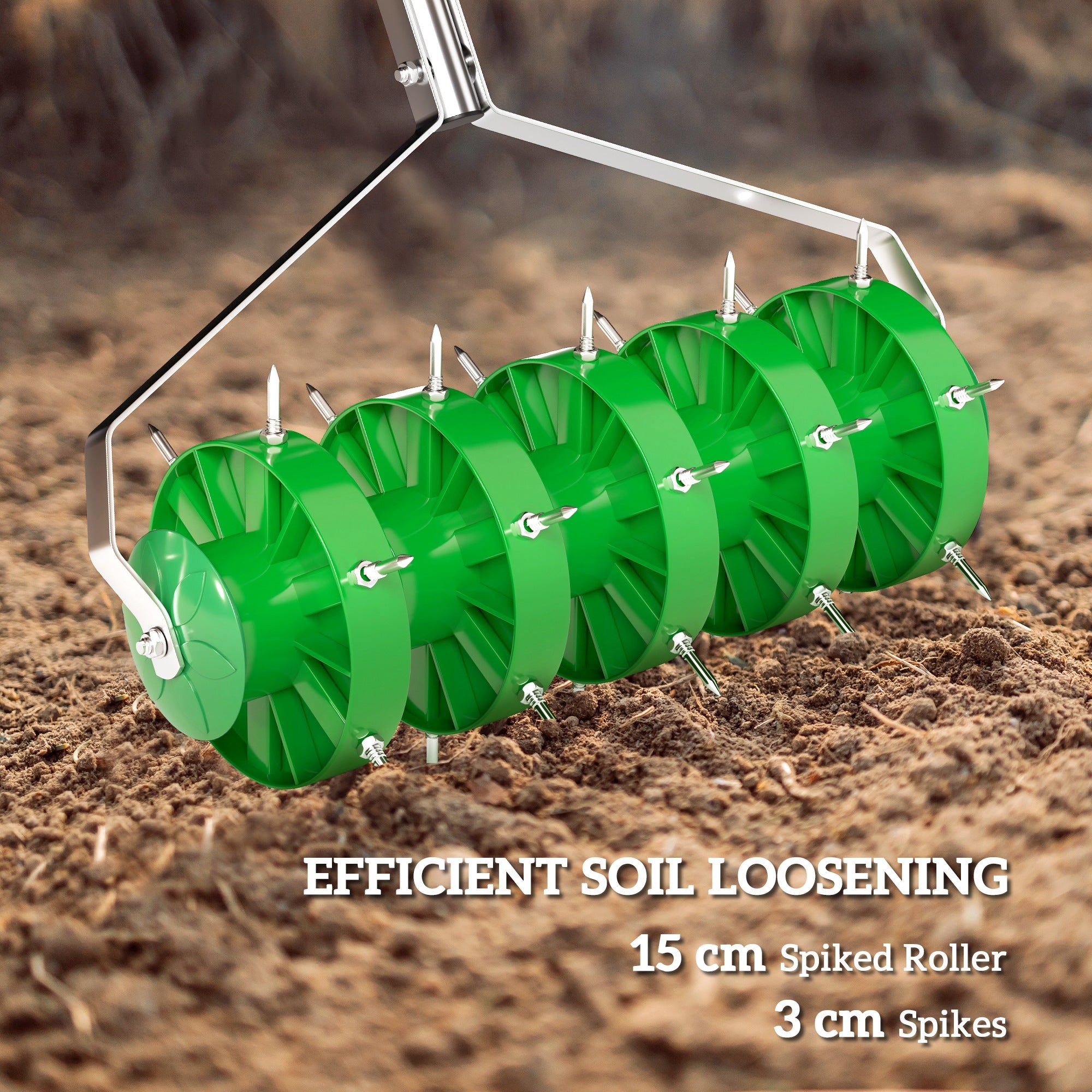 Rolling Lawn Aerator, Manual Grass Spike Roller Heavy Duty, Dark Green