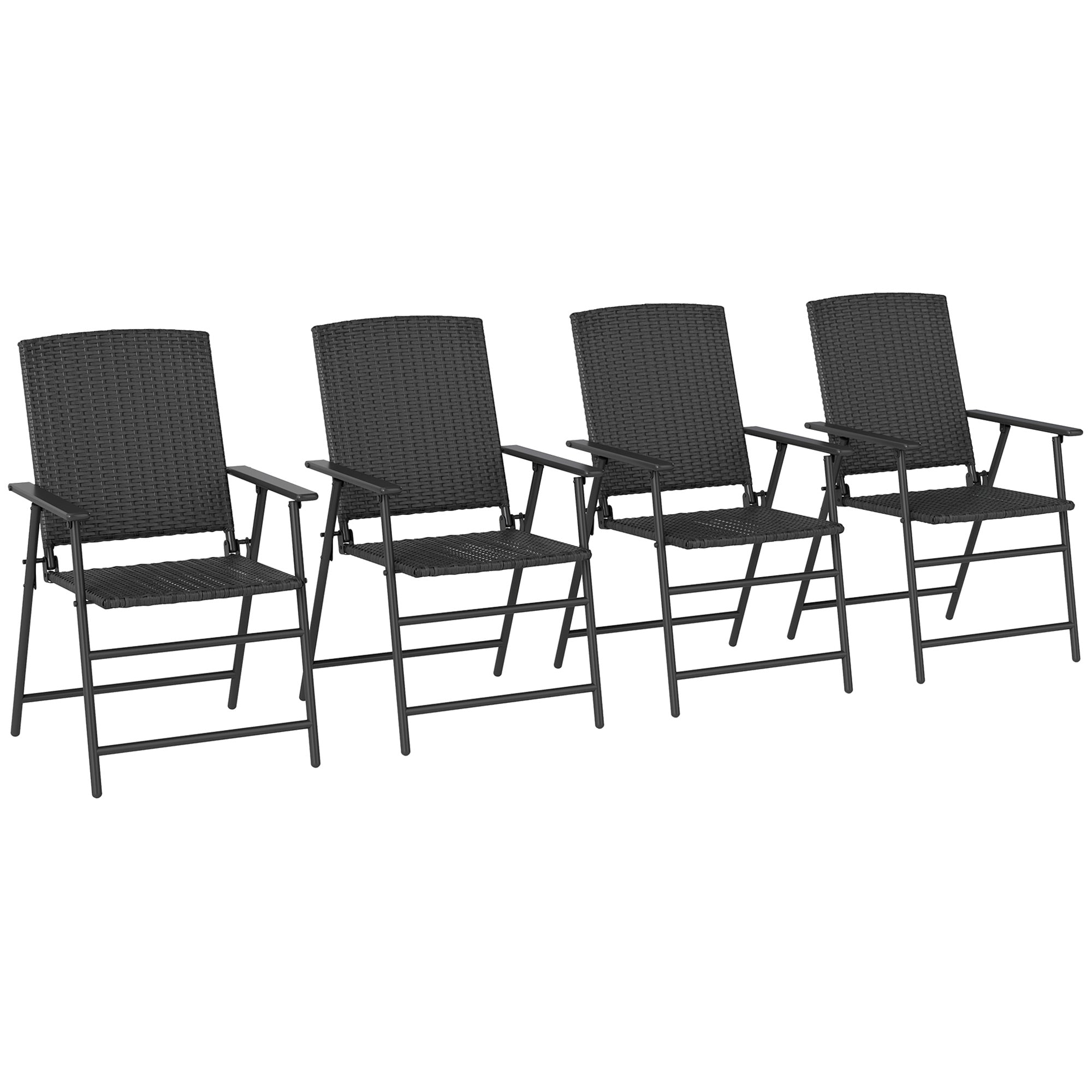 Set of Four Folding Rattan Chairs, High Back, Black