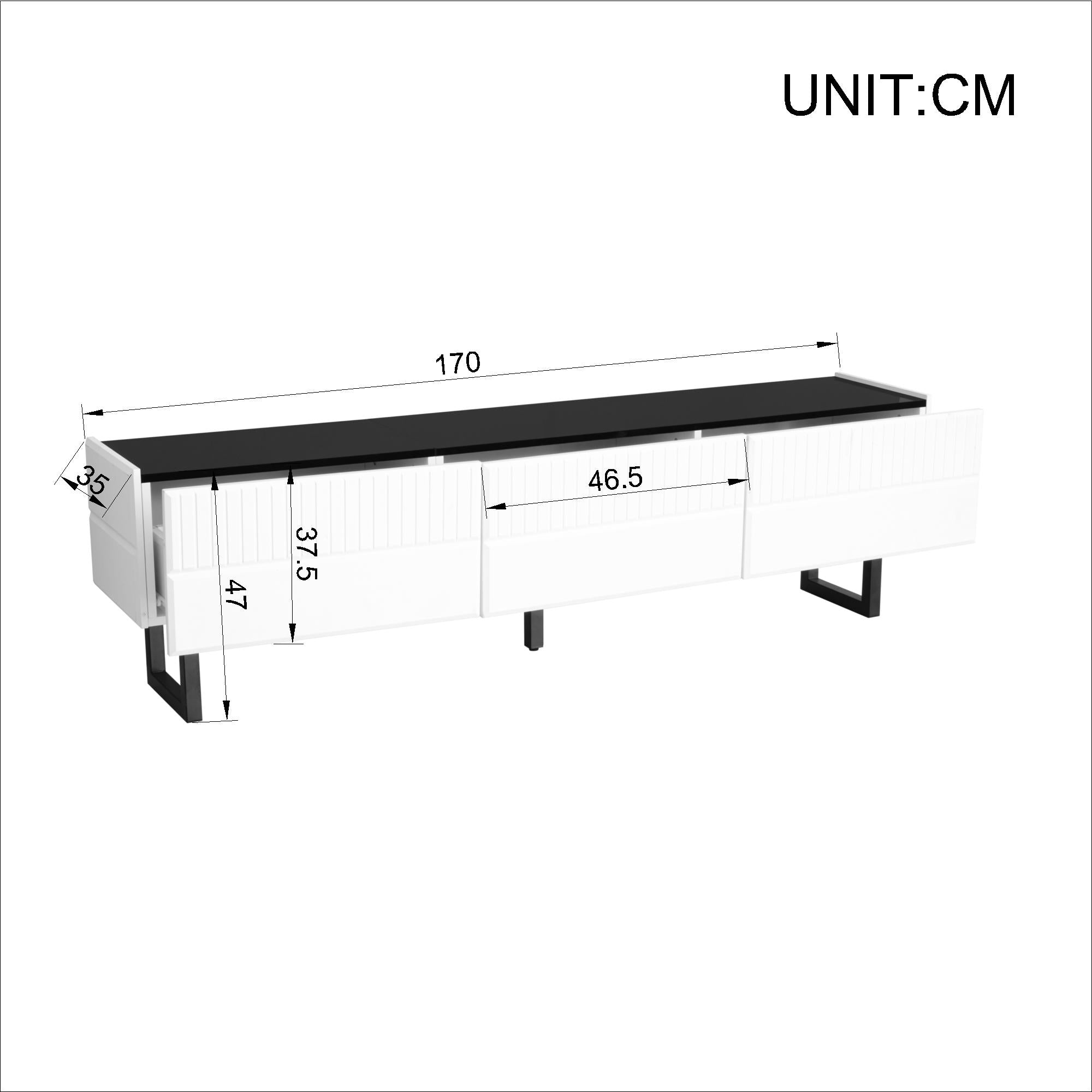 TV Stand with Three Drawers, Low TV Unit, Black and White Design