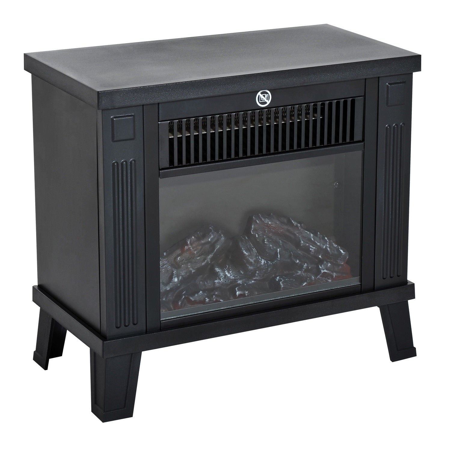 Electric Fireplace Standing, Flame Effect, 600/1200W, Metal Black
