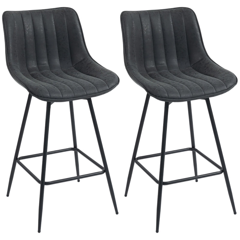 Bar Stools Swivel Set of 2 PU Leather Black