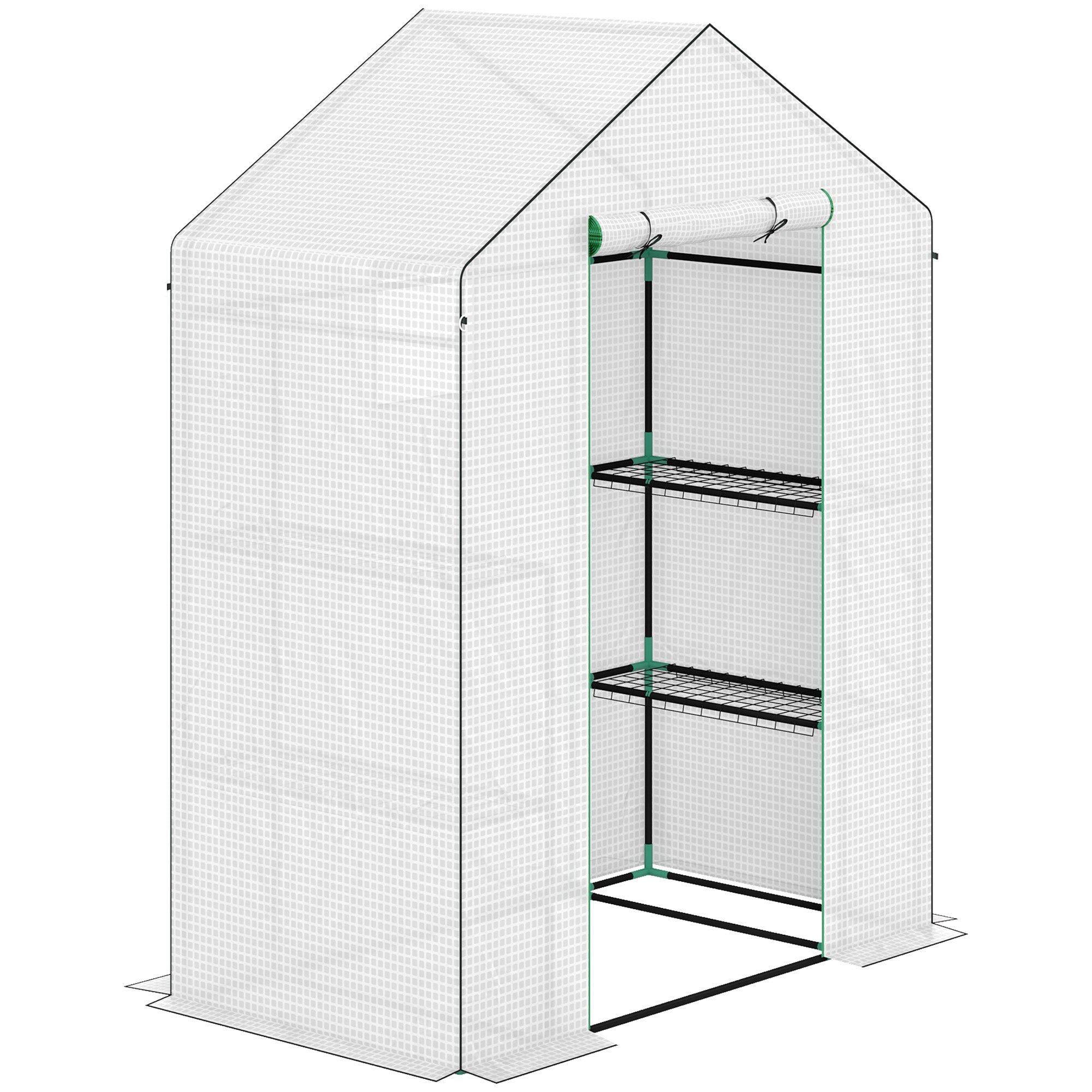 Walk-In Greenhouse 143x74cm with Shelves White