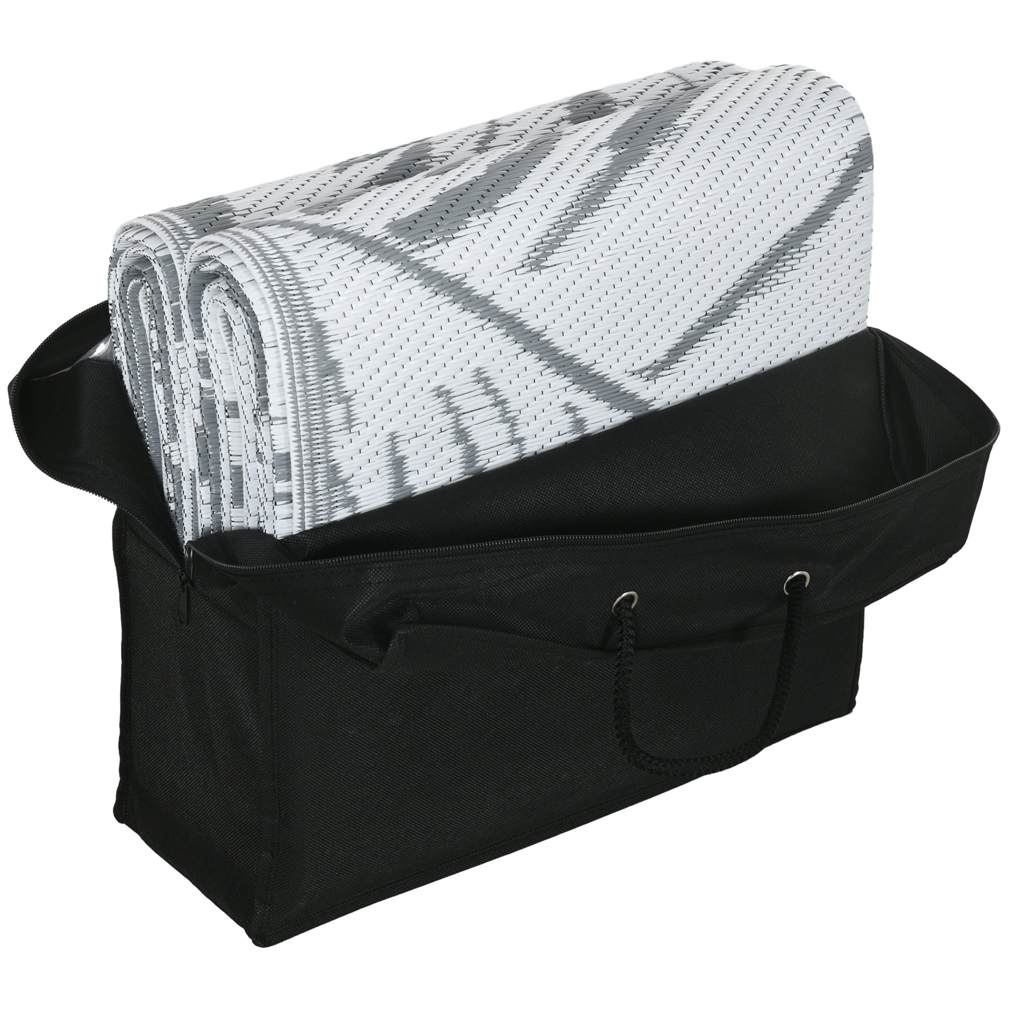 Outdoor Rug, Weatherproof Plastic, 182x274cm Double-Sided Design, Grey and White