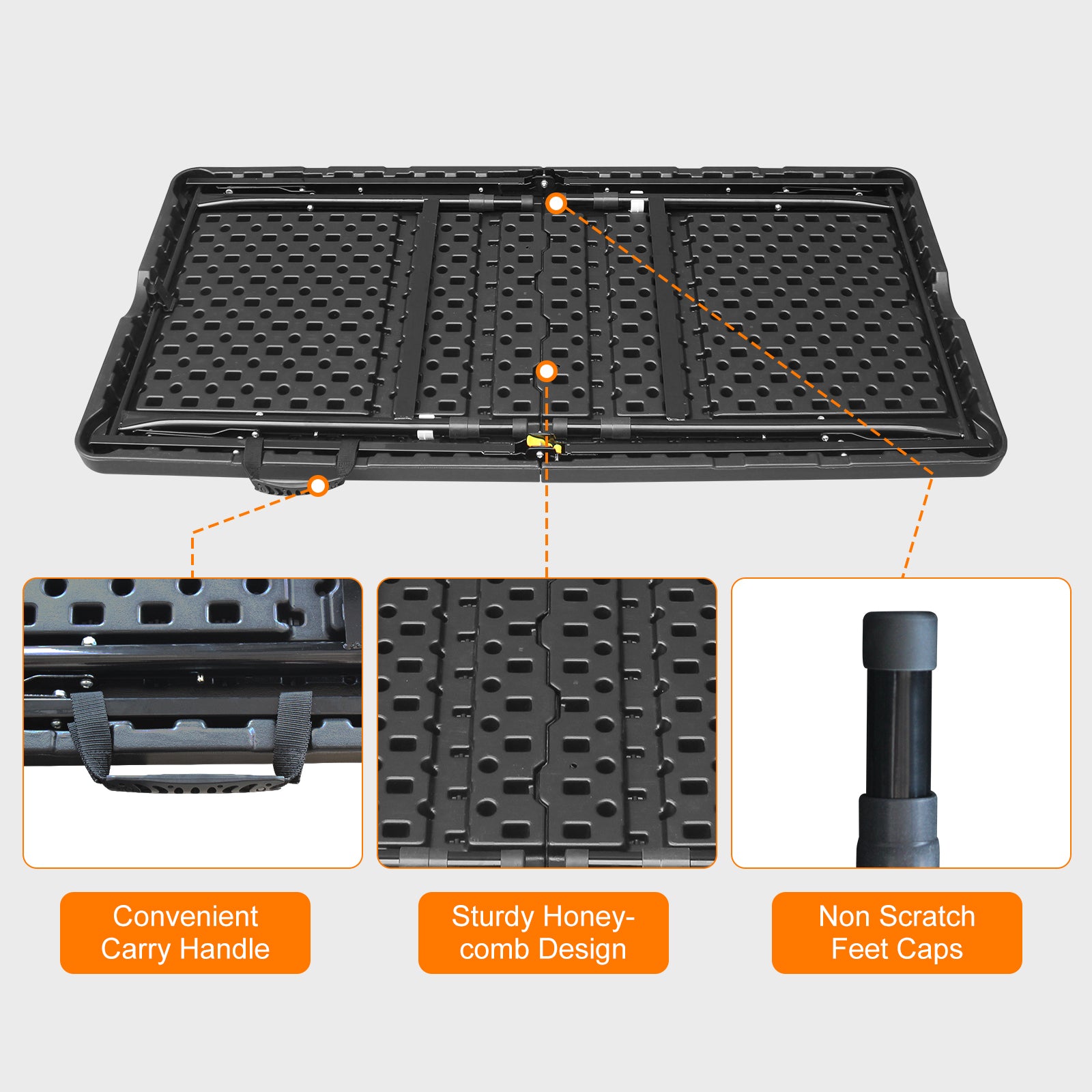 Folding Table 125cm, Portable Heavy Duty, Black