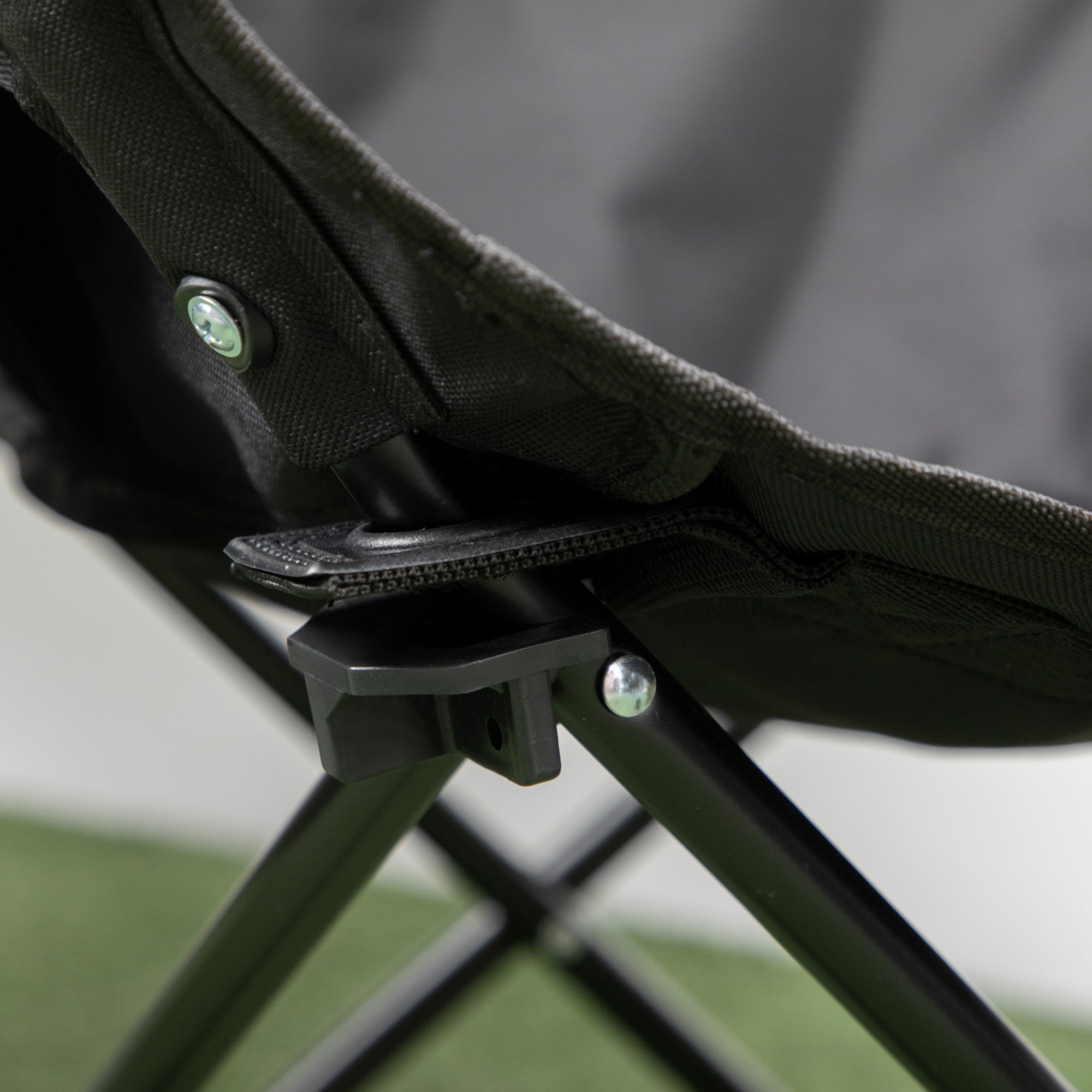 Camping Chair Foldable with Side Pocket, Steel Legs, Black Oxford