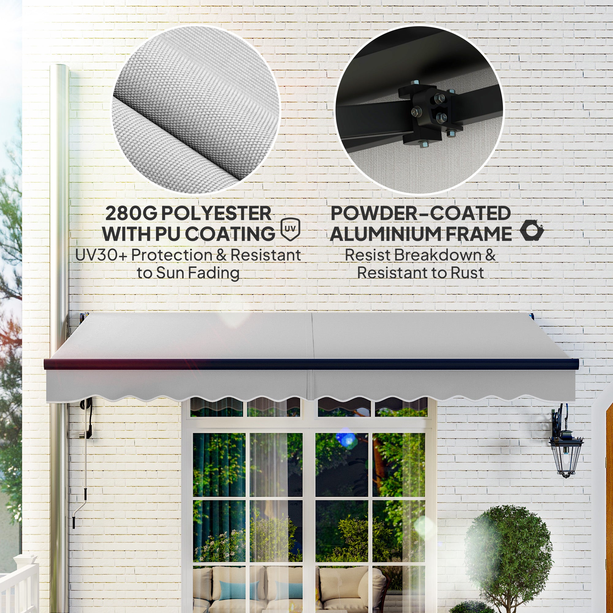 Electric Retractable Awning, 3.5 x 3m Remote Control Aluminium Frame UPF30+ Canopy, Light Grey