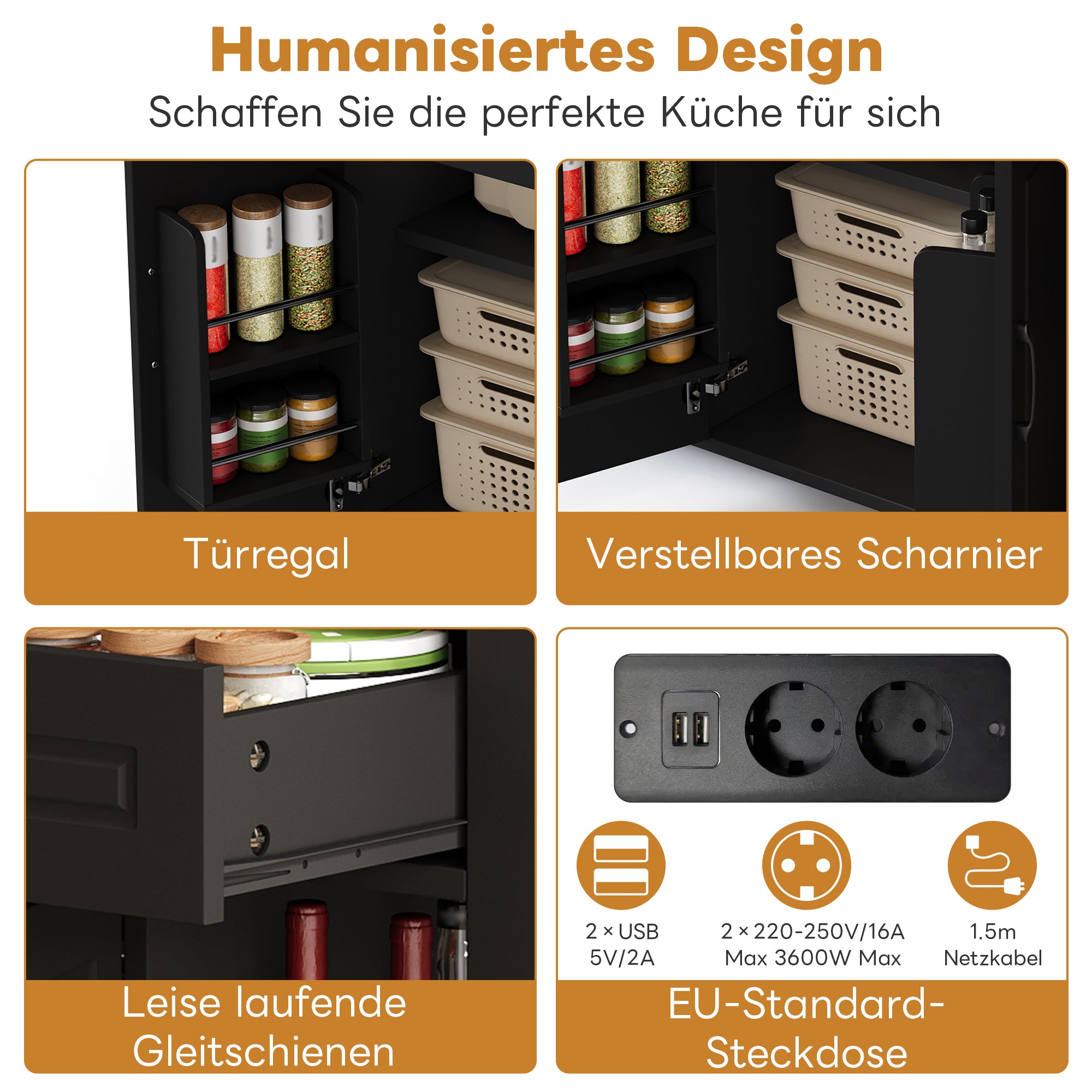 Mobile Kitchen Island with Extendable Bar Counter and Power Outlets, Wood Look