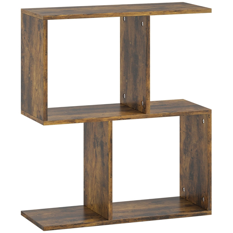 Side Table Narrow End Table Storage Shelves S-Shaped 3-Tier Rustic Brown