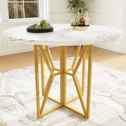 Round Dining Table 80cm 4-6 Seater Gold Legs - Marbled MDF