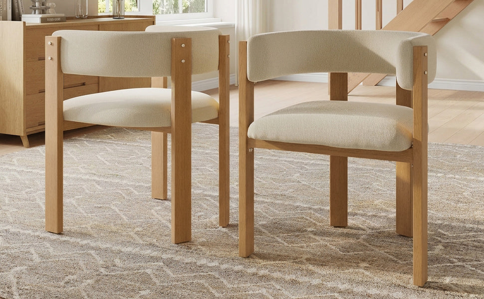 Ergonomic Dining Chairs Set of 2 with Thick Padding and Iron Legs, Wood Look