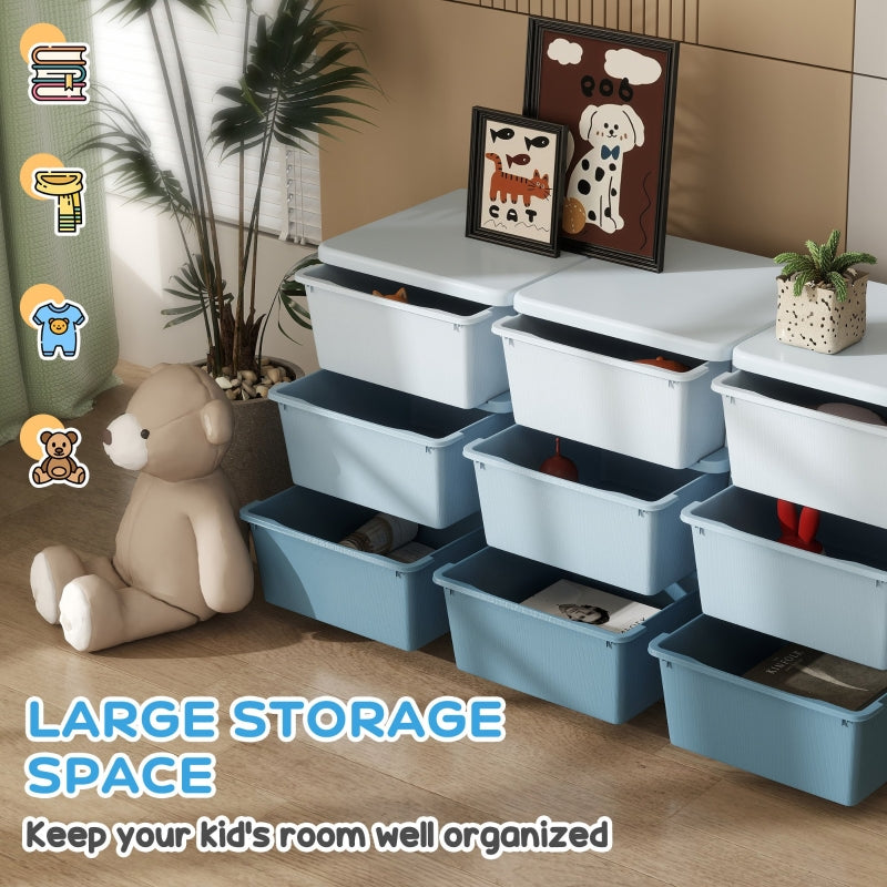 Kids Storage Unit, Nine Drawer Polypropylene - Blue