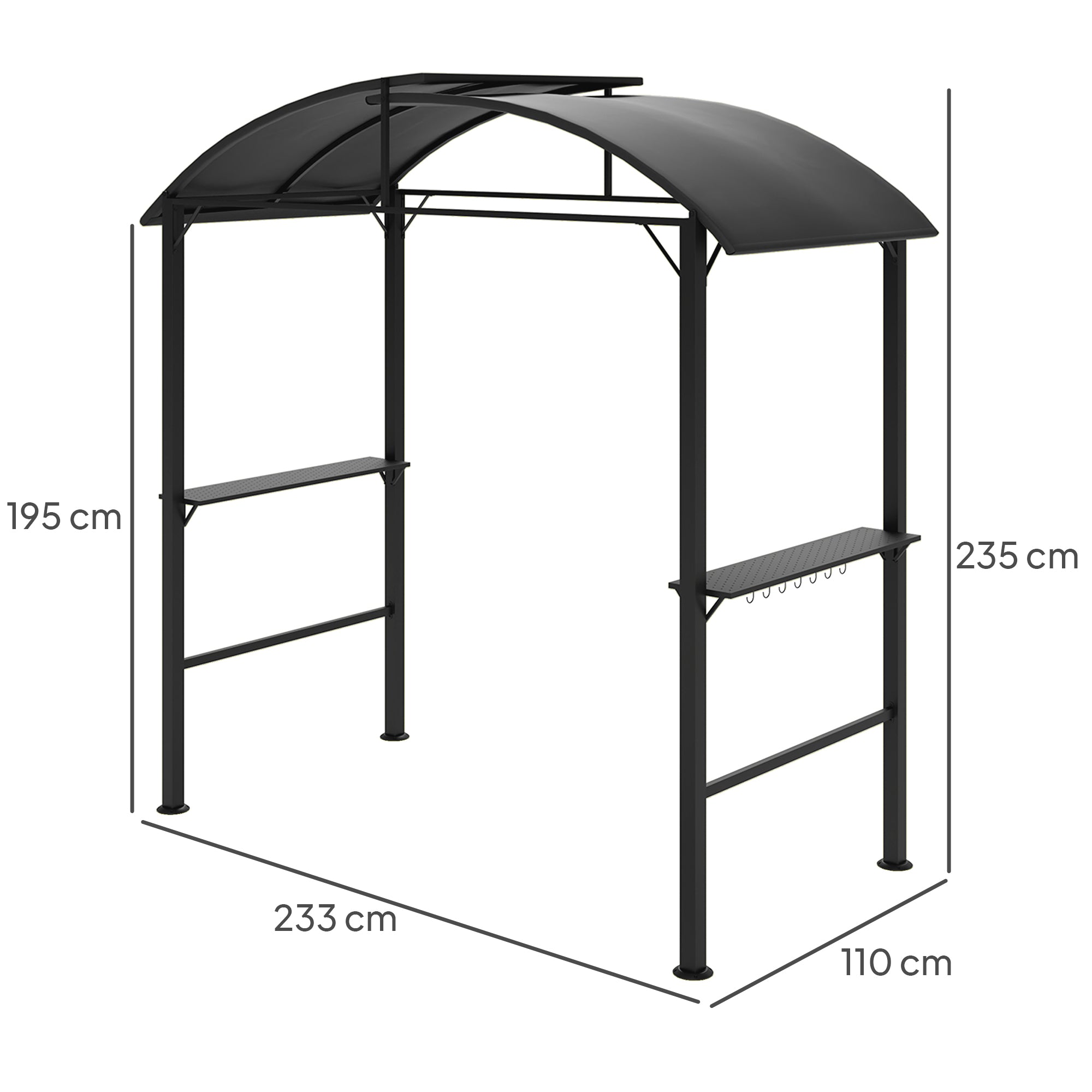 Grill Pavilion, Double Roof Windproof Shelves UV Protection, Dark Grey Steel