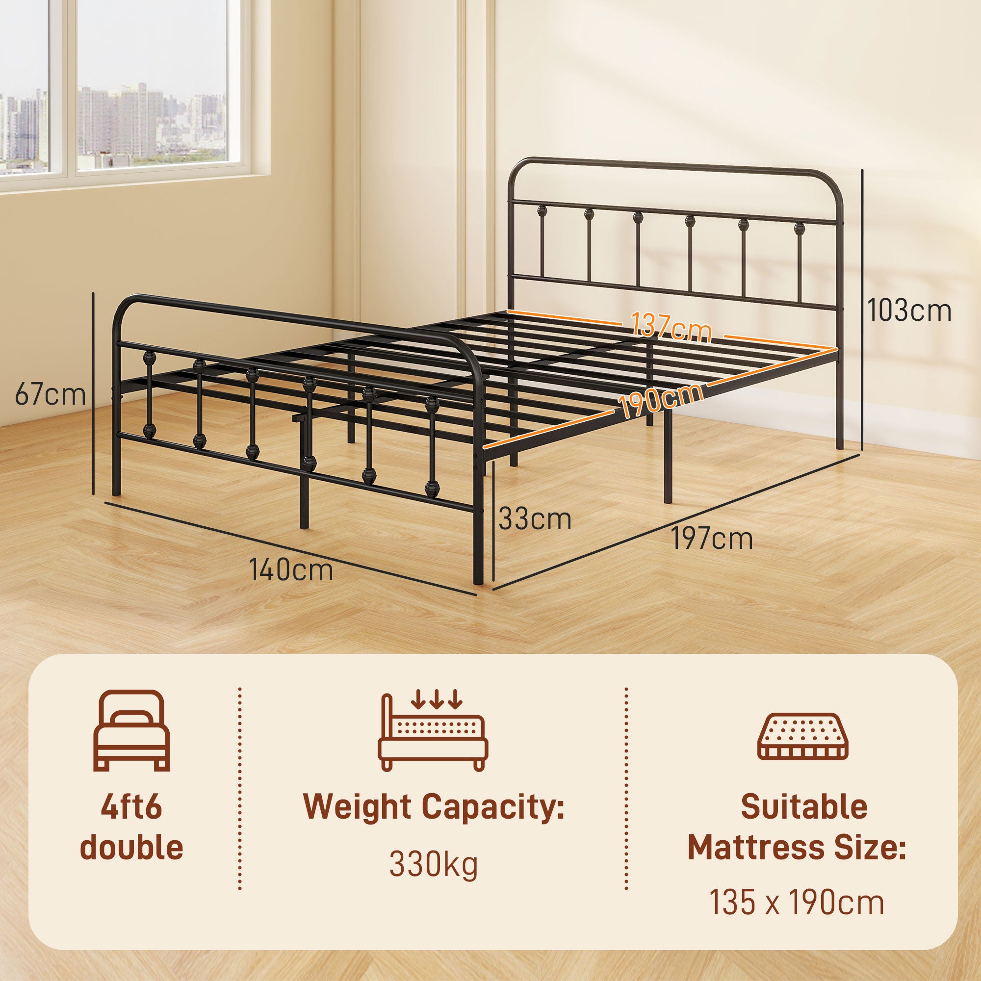 Double Bed Frame Minimalistic Metal Black
