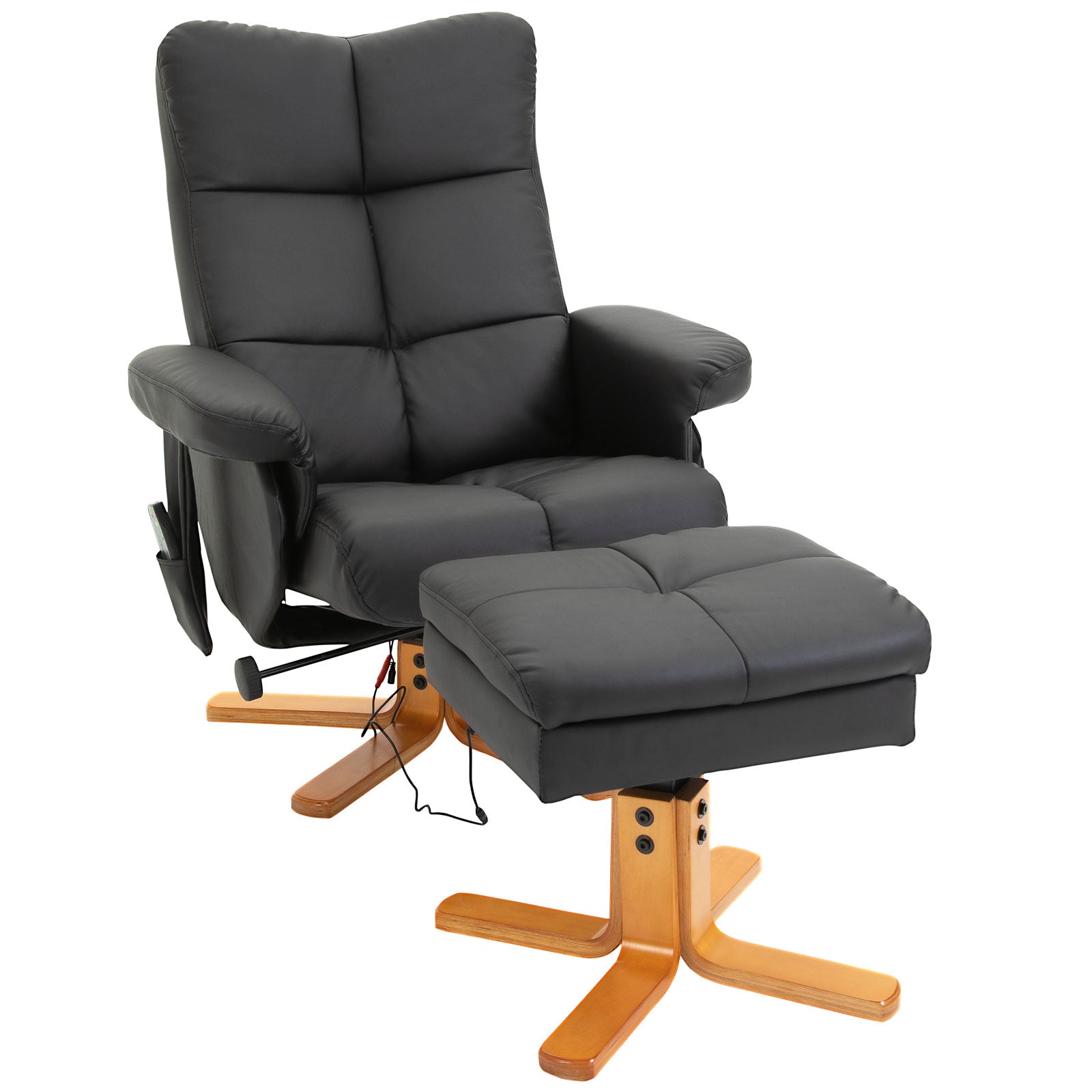 Reclining Massage Chair with Footrest Storage 145° TV Function, Polyester Black