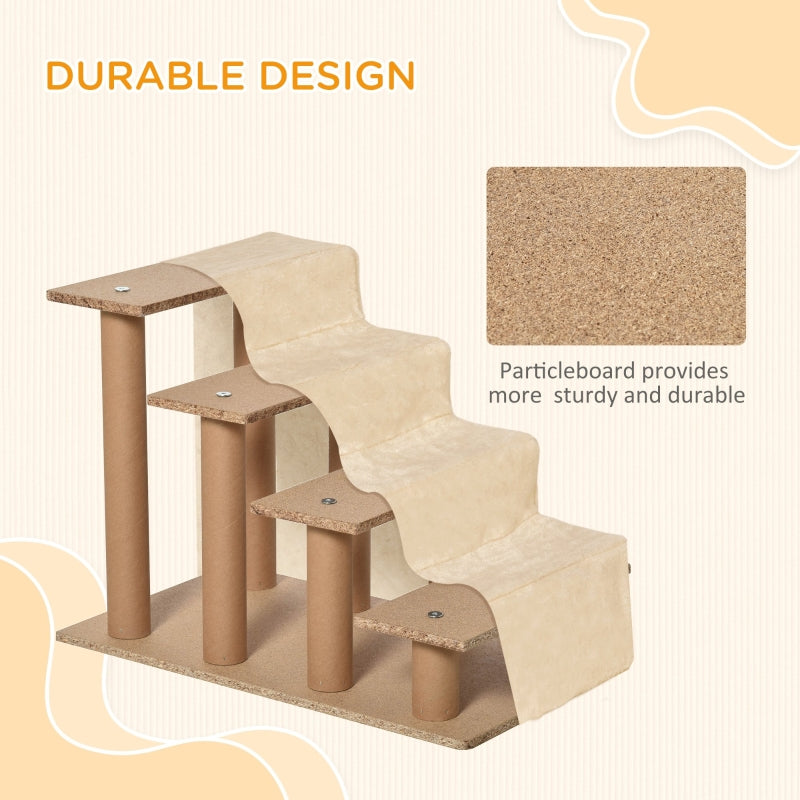Four-Step Dog Stairs, Washable Plush Cover, Beige