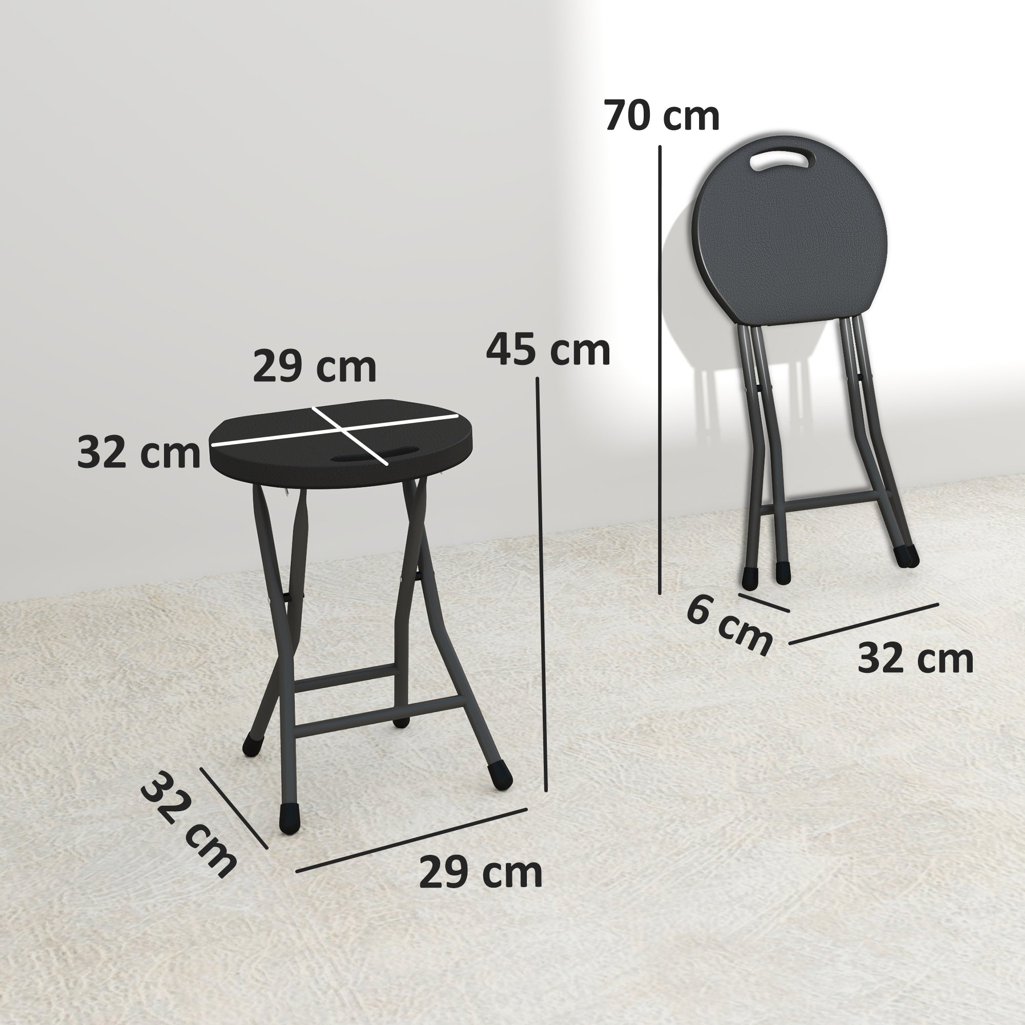 Folding Carry Stools, Set of Four, Charcoal Grey