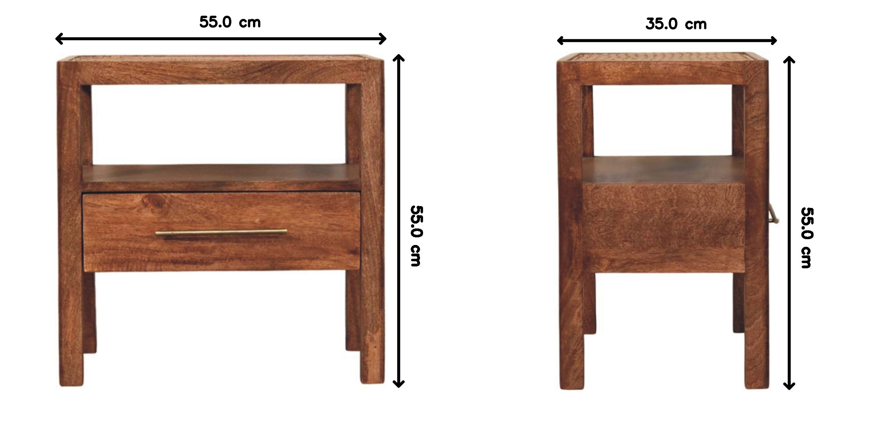 The Caldera Bedside Stand, 1 Drawer 1 Open Slot, Solid Wood Brown