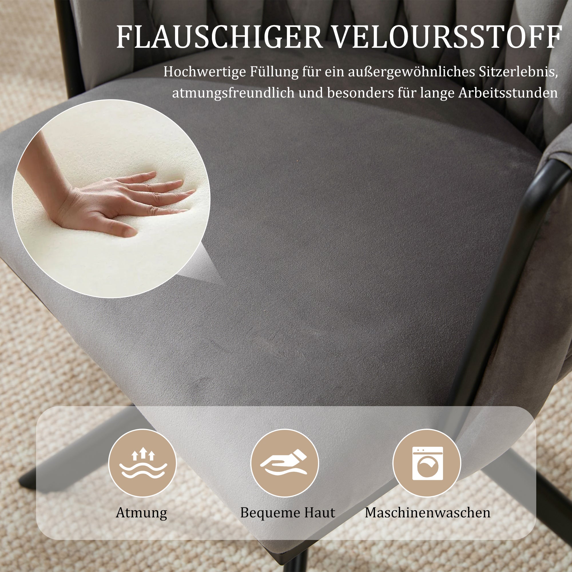 Velour Armchair, 180° Swivel, Ergonomic, Heavy-Duty Metal Frame